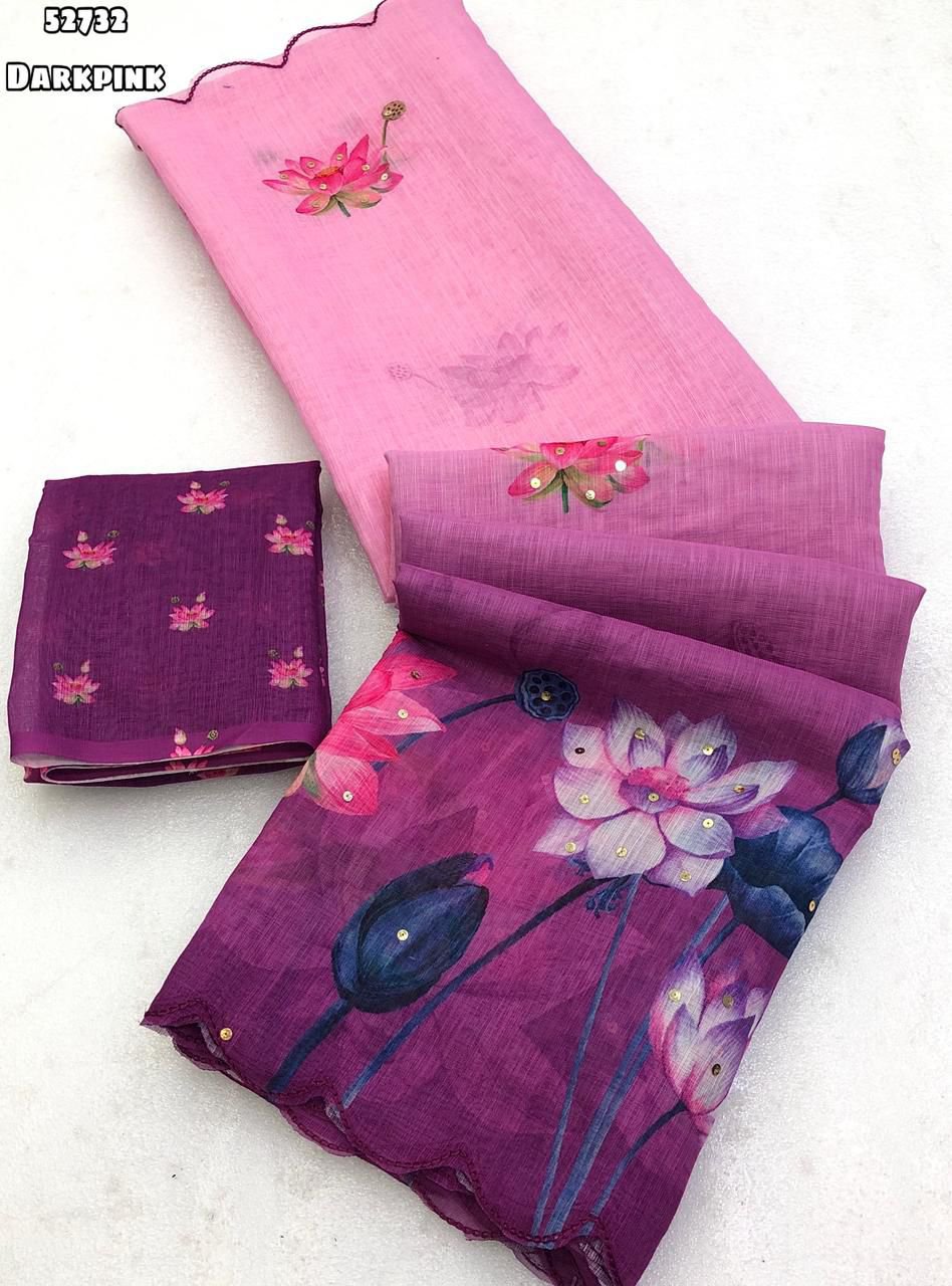 Soft Linen Floral Printed Saree - Image 7