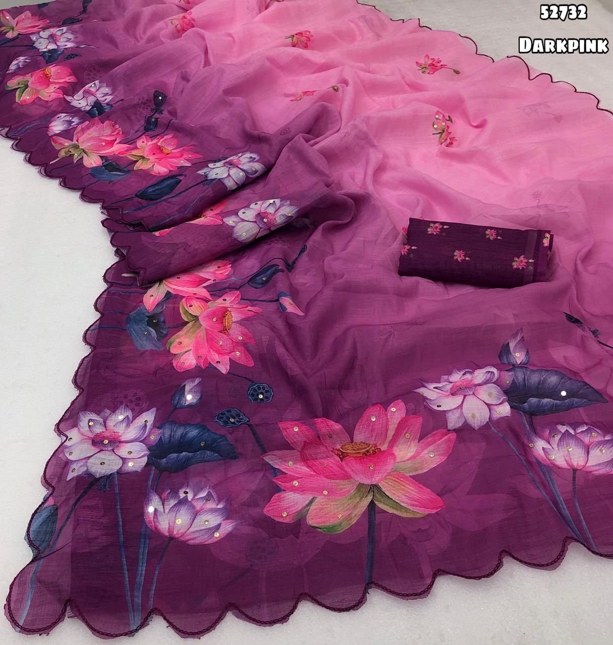 Soft Linen Floral Printed Saree - Image 8