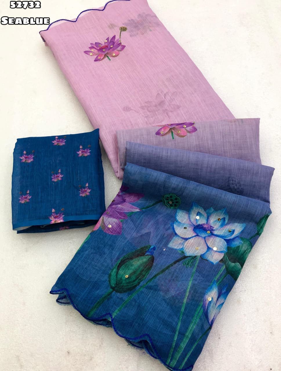 Soft Linen Floral Printed Saree - Image 5