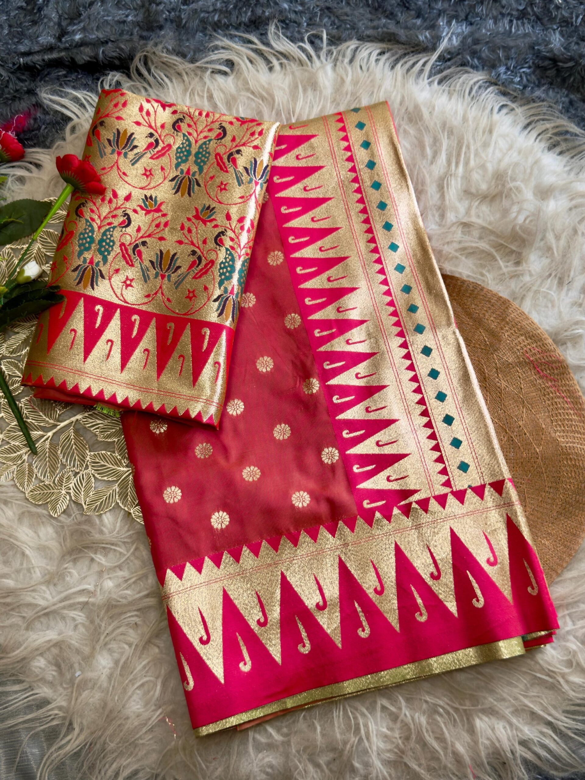 Varkala temple Paithani Silk Saree with Golden Pallu & Brocade Blouse