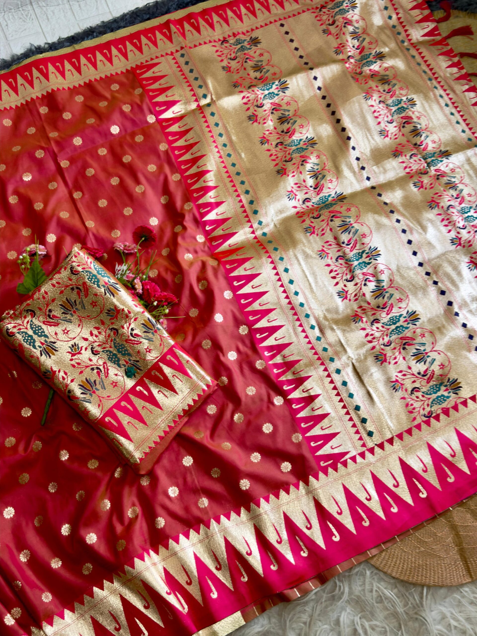 Varkala temple Paithani Silk Saree with Golden Pallu & Brocade Blouse - Image 2