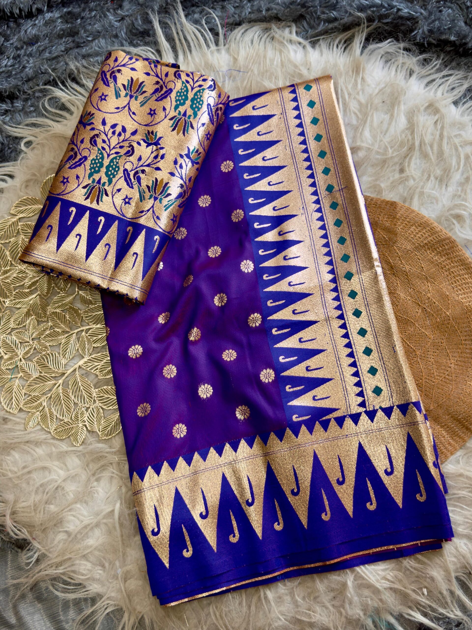 Varkala temple Paithani Silk Saree with Golden Pallu & Brocade Blouse - Image 13