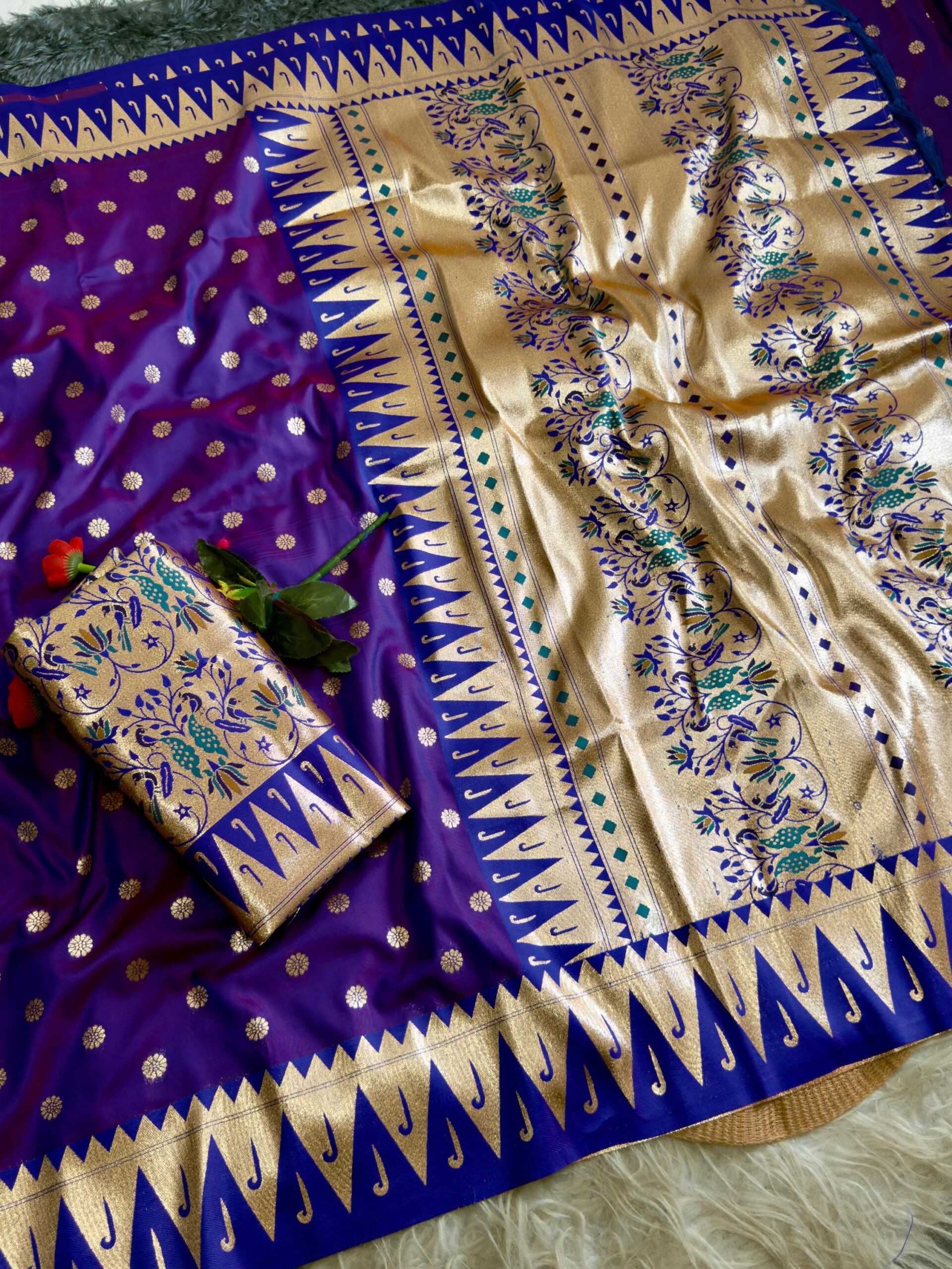 Varkala temple Paithani Silk Saree with Golden Pallu & Brocade Blouse - Image 14