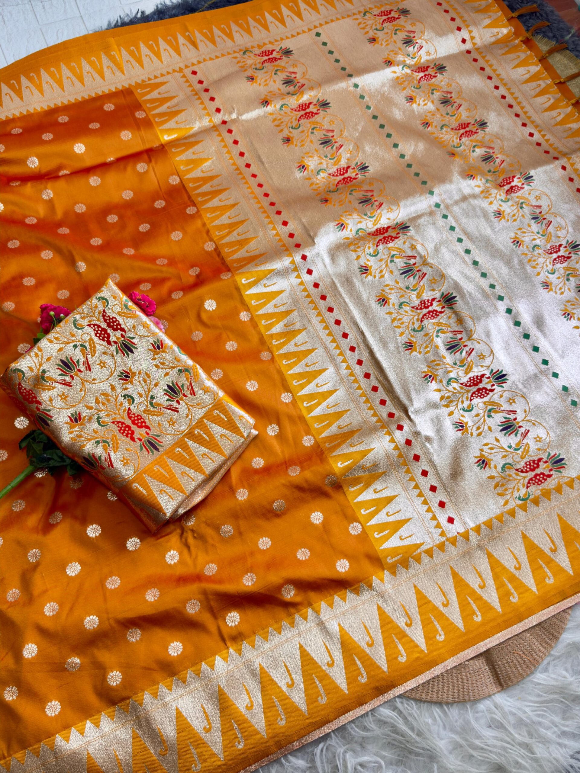 Varkala temple Paithani Silk Saree with Golden Pallu & Brocade Blouse - Image 10