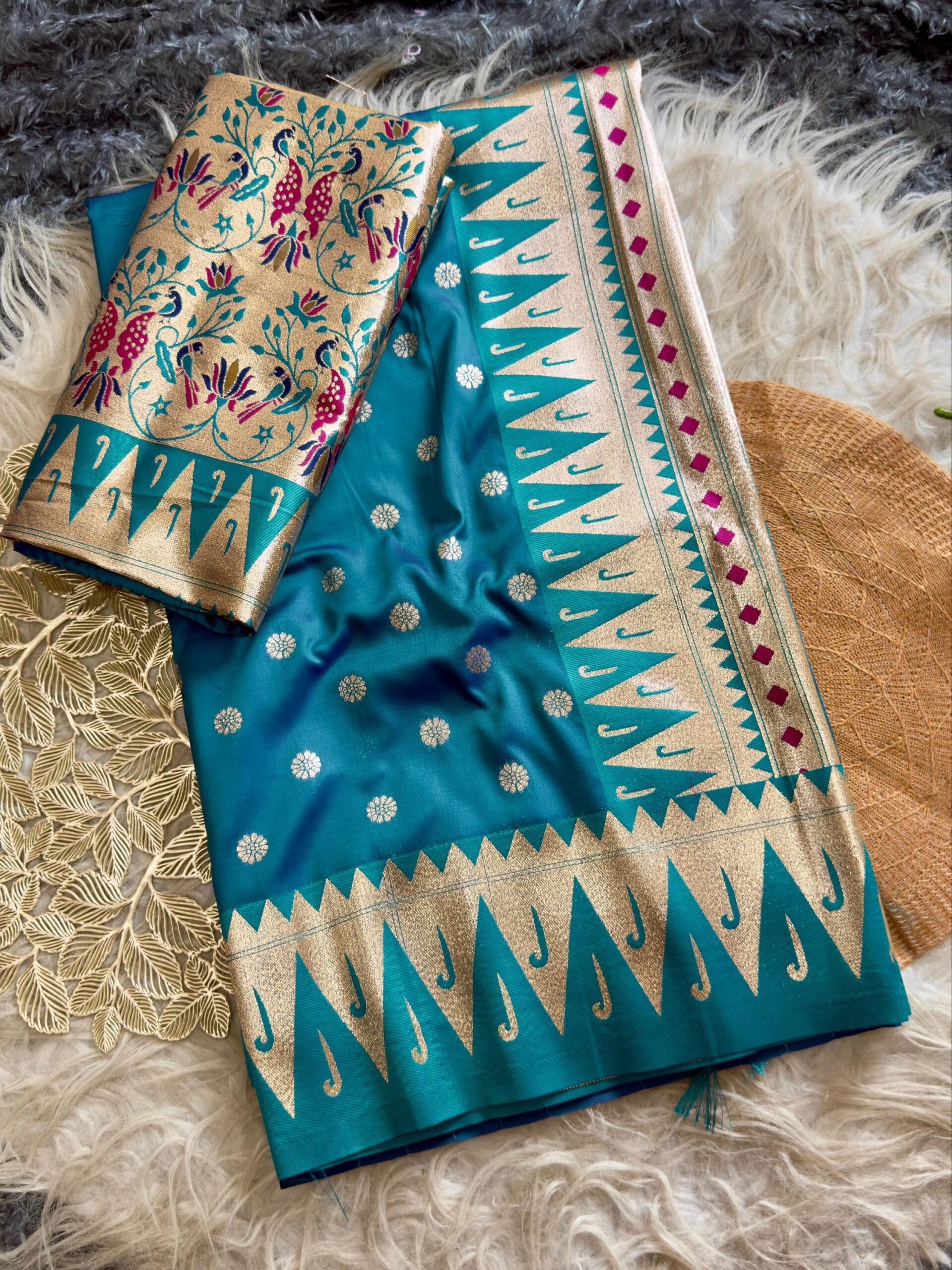 Varkala temple Paithani Silk Saree with Golden Pallu & Brocade Blouse - Image 11