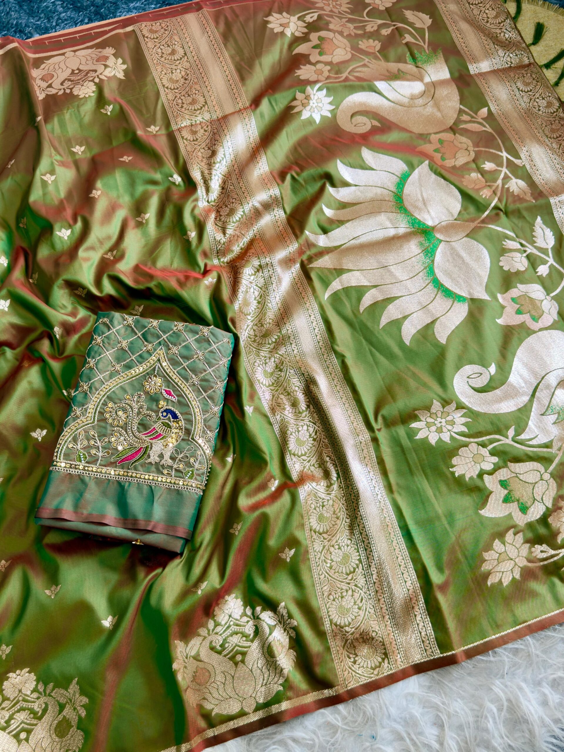 Rajlaxmi Paithani with Handwork Aari Work Blouse - Image 11