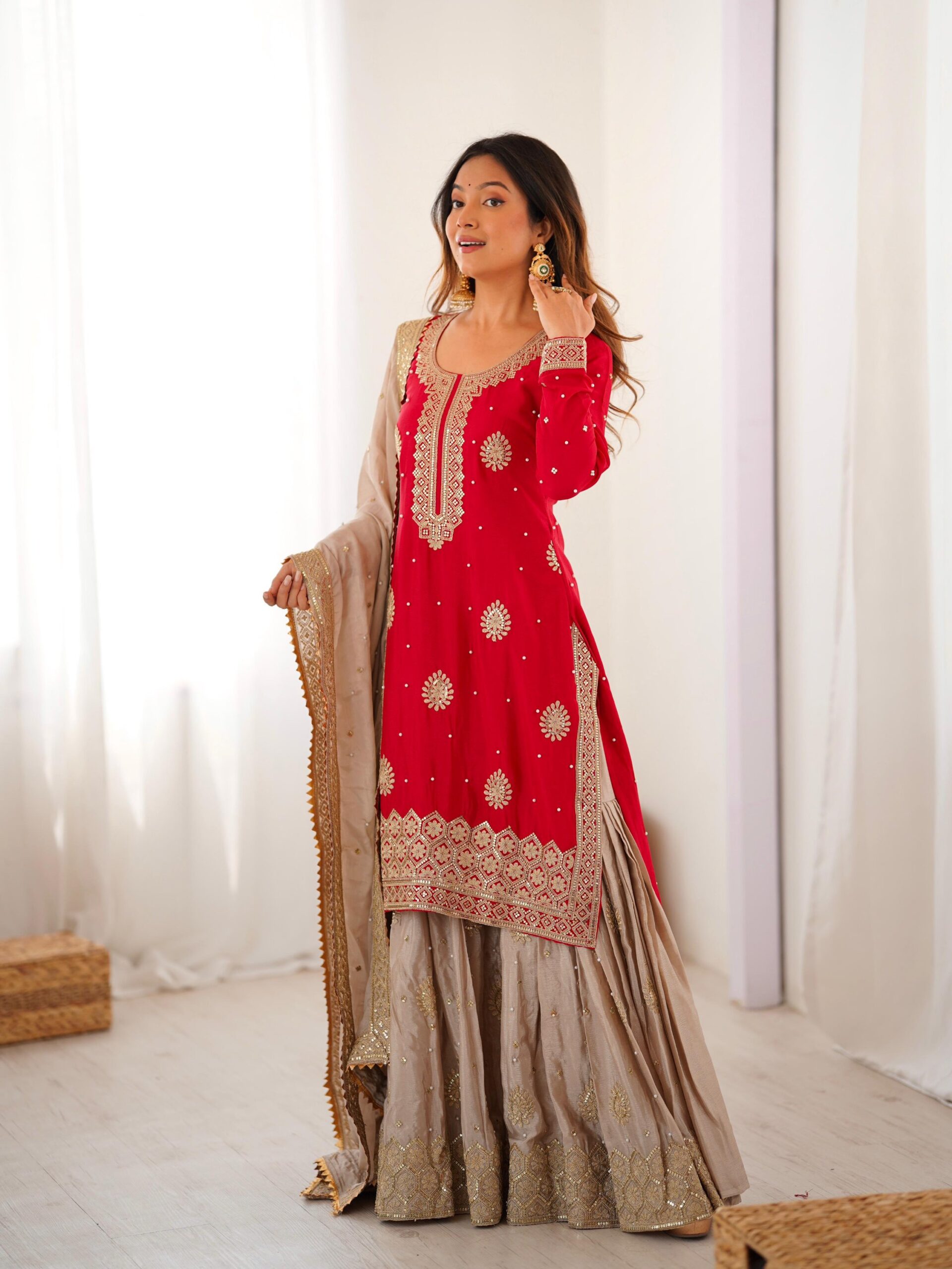 Designer Embroidered Sharara Set - Image 16