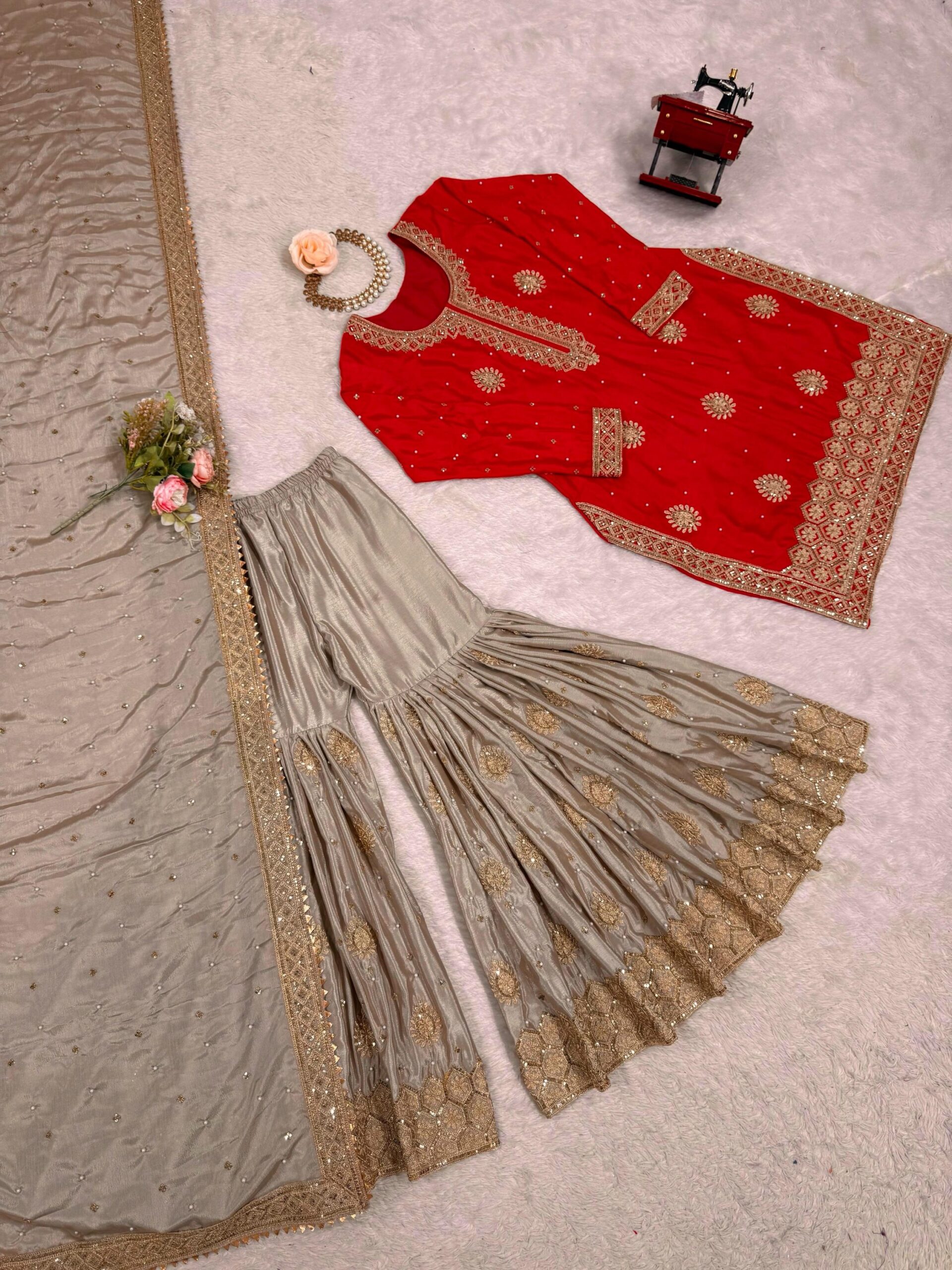 Designer Embroidered Sharara Set - Image 20