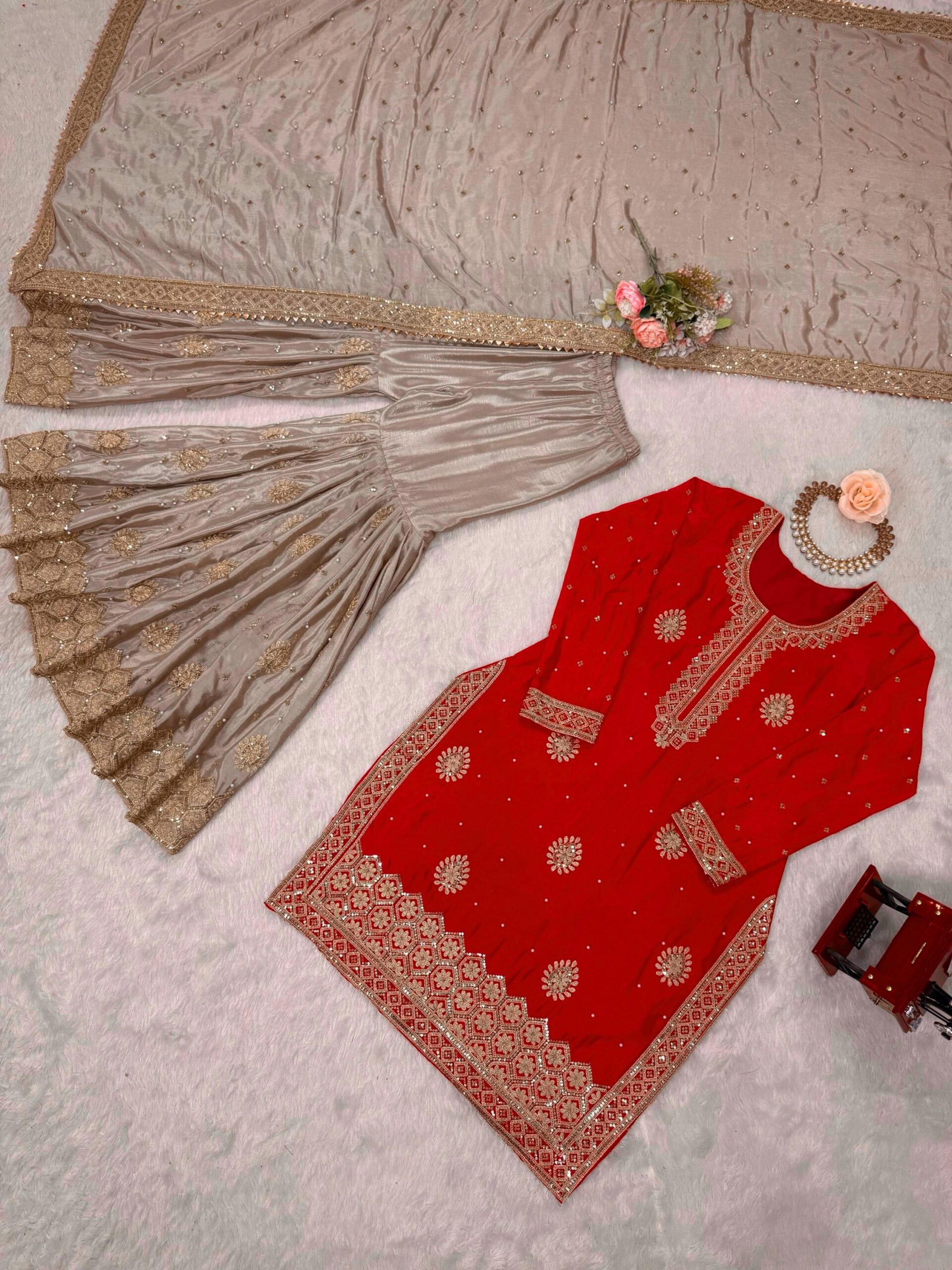 Designer Embroidered Sharara Set - Image 22