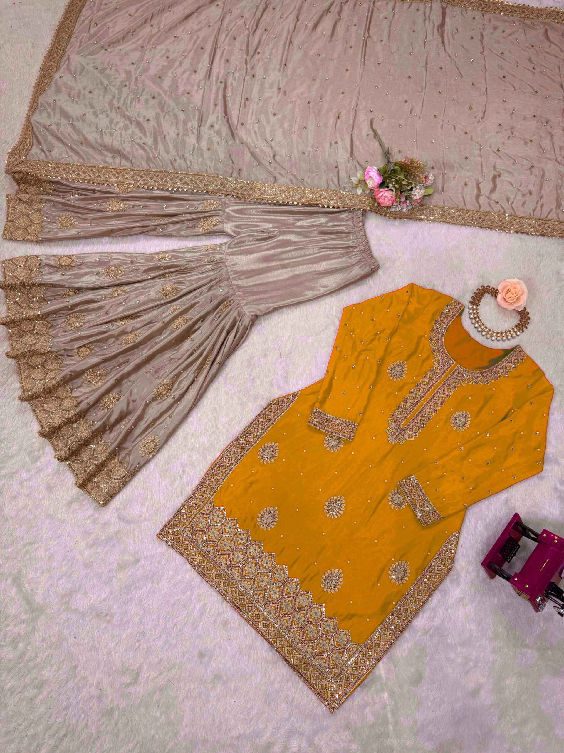 Designer Embroidered Sharara Set - Image 34