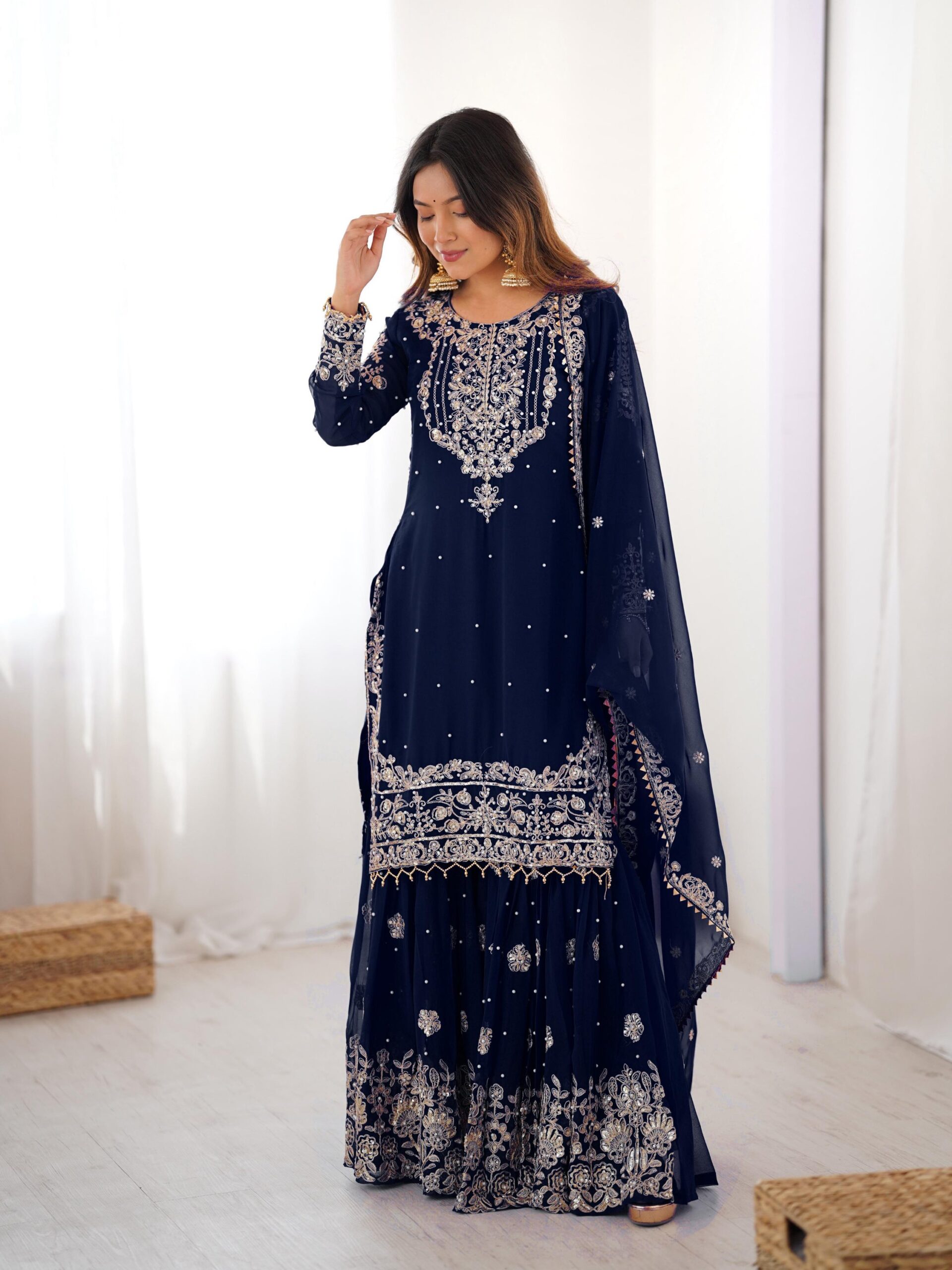 Designer Embroidered Sharara Set - Image 28
