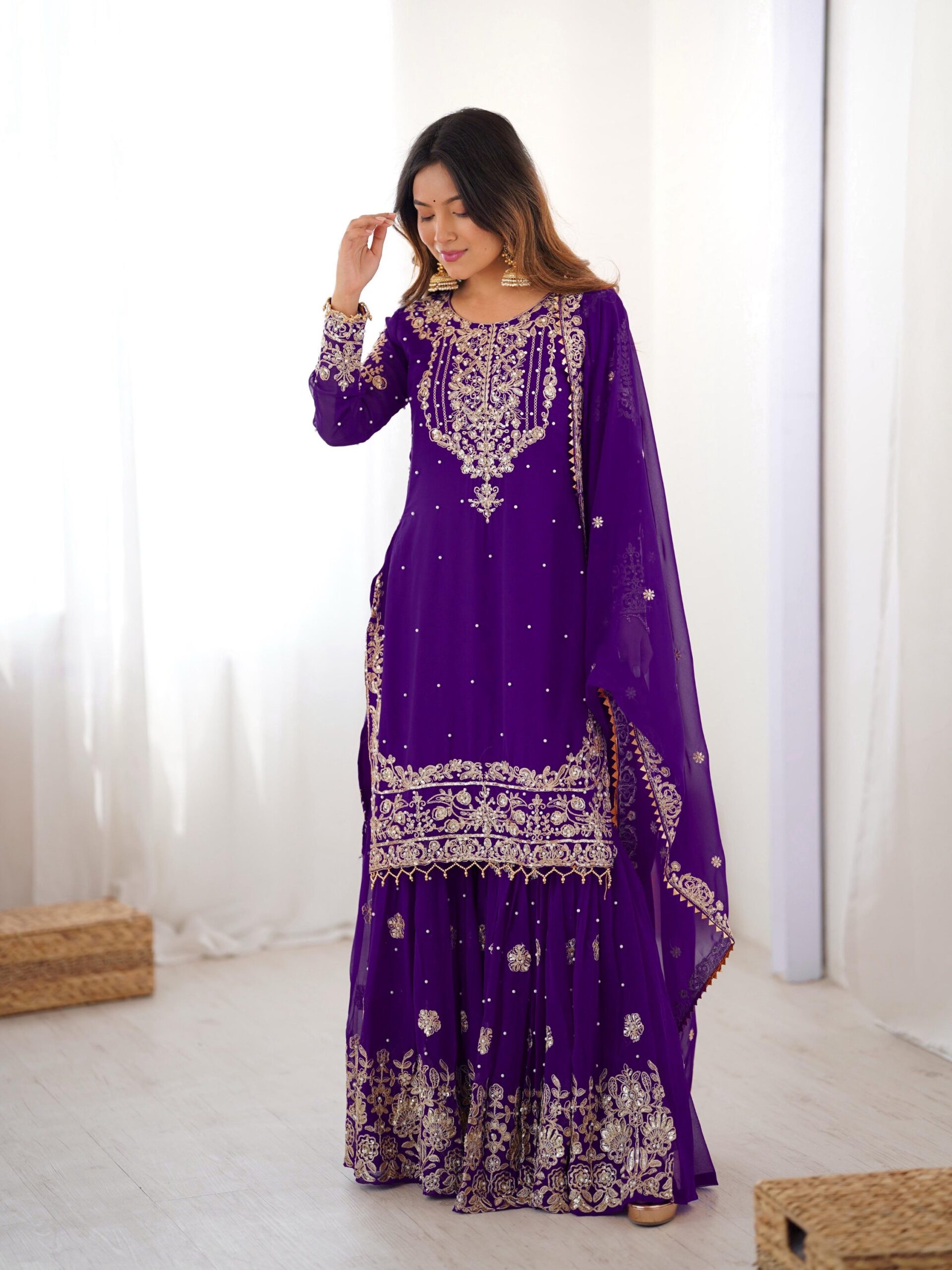 Designer Embroidered Sharara Set - Image 58