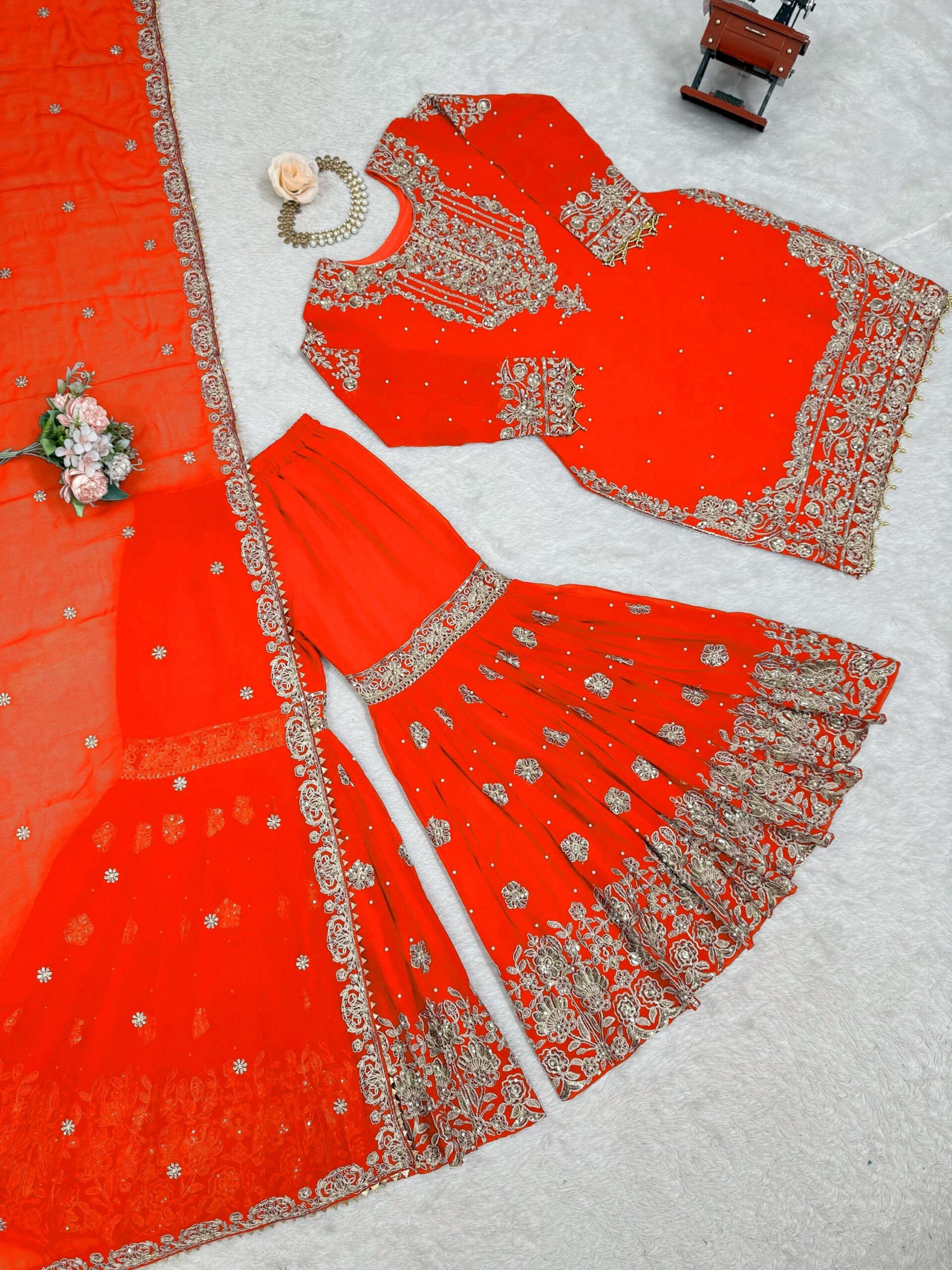 Designer Embroidered Sharara Set - Image 73