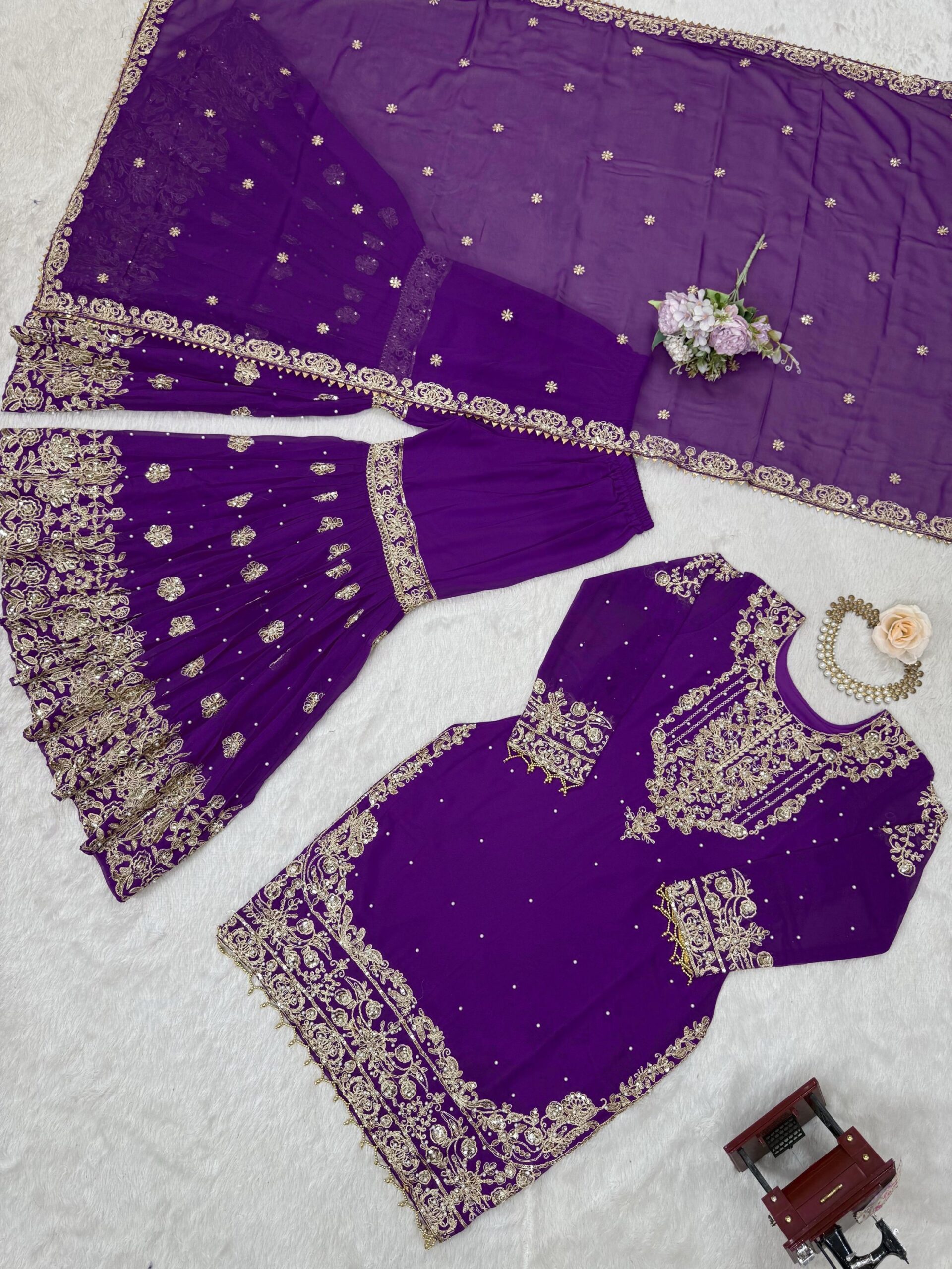 Designer Embroidered Sharara Set - Image 63