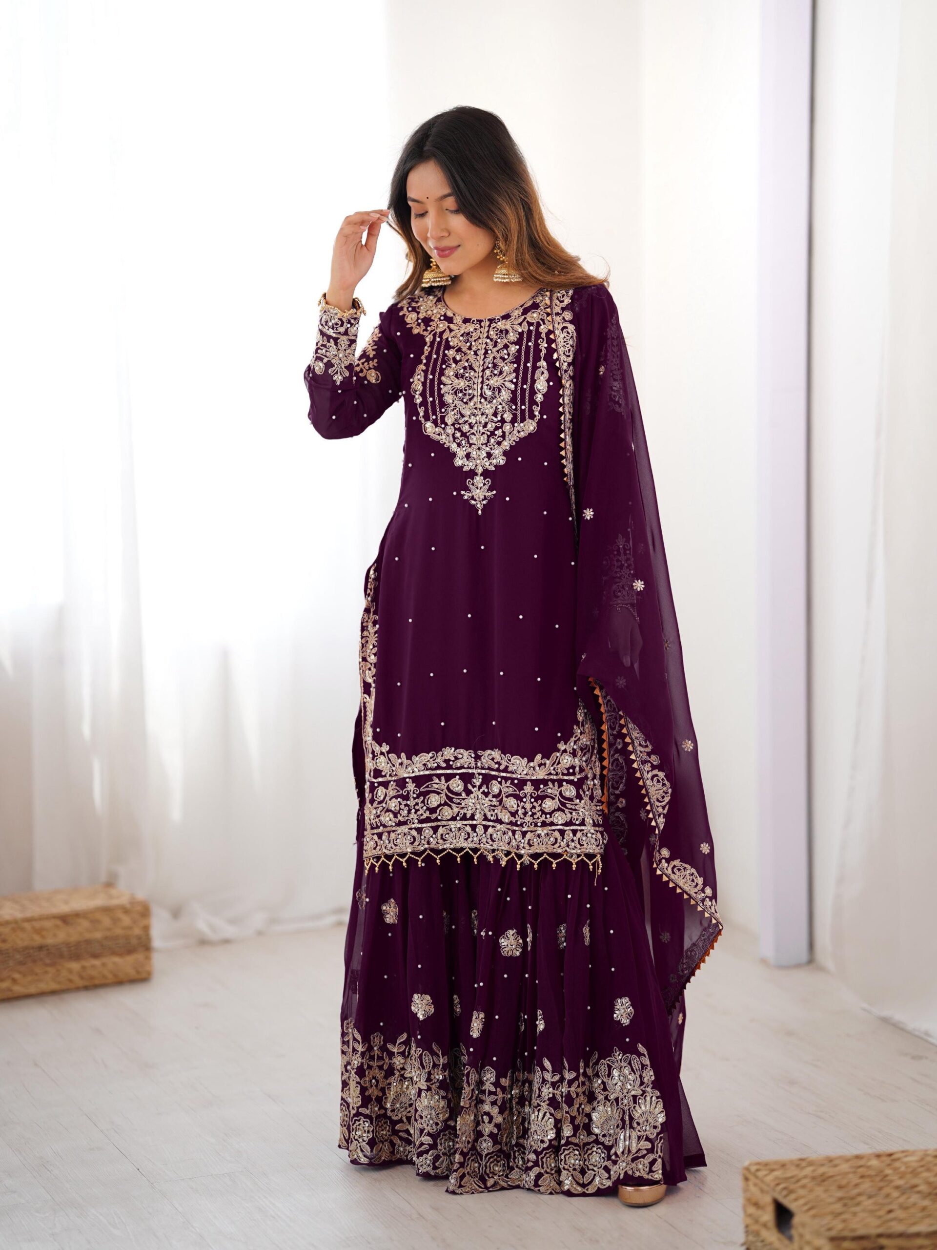 Designer Embroidered Sharara Set - Image 39