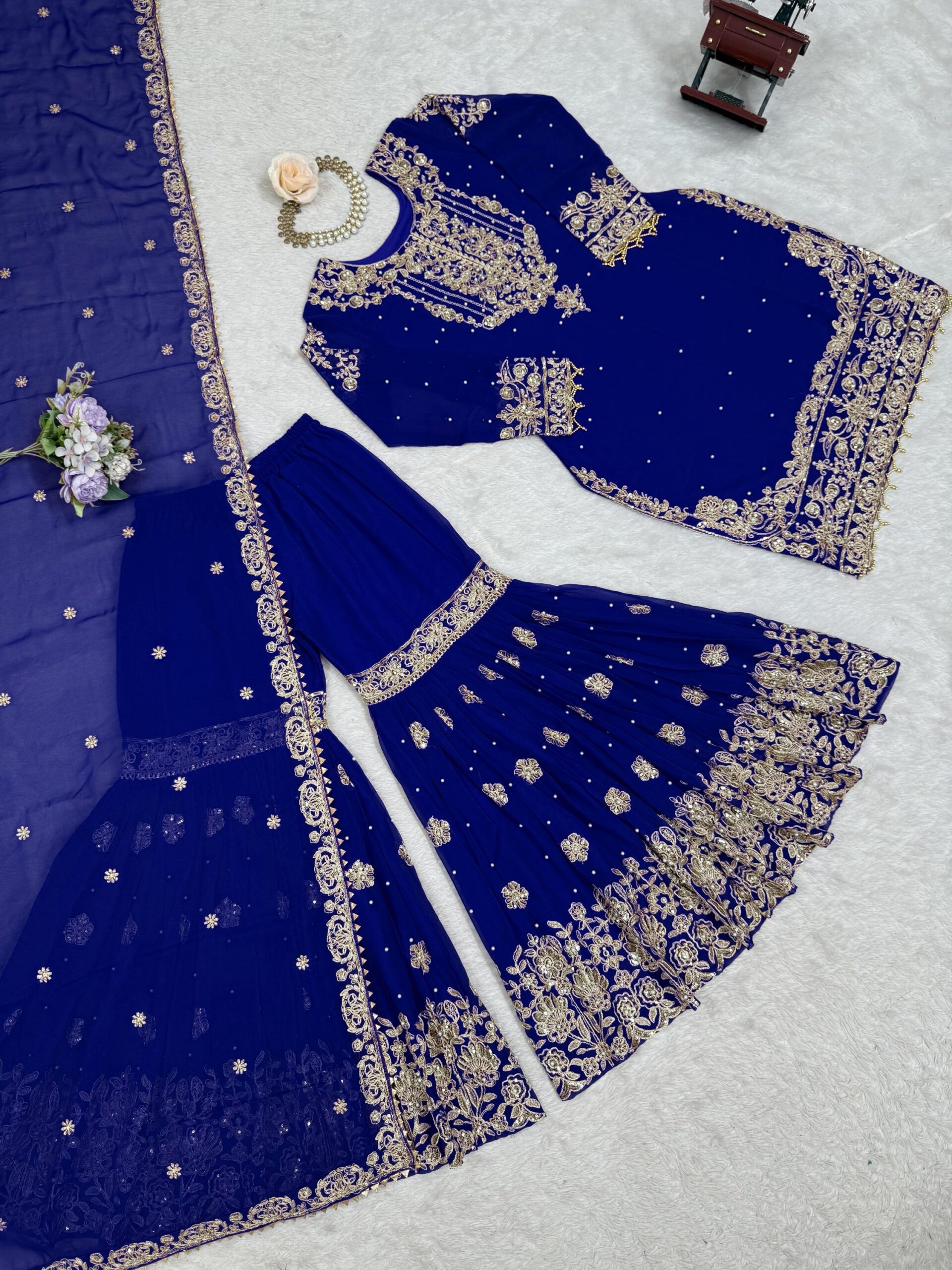 Designer Embroidered Sharara Set - Image 52