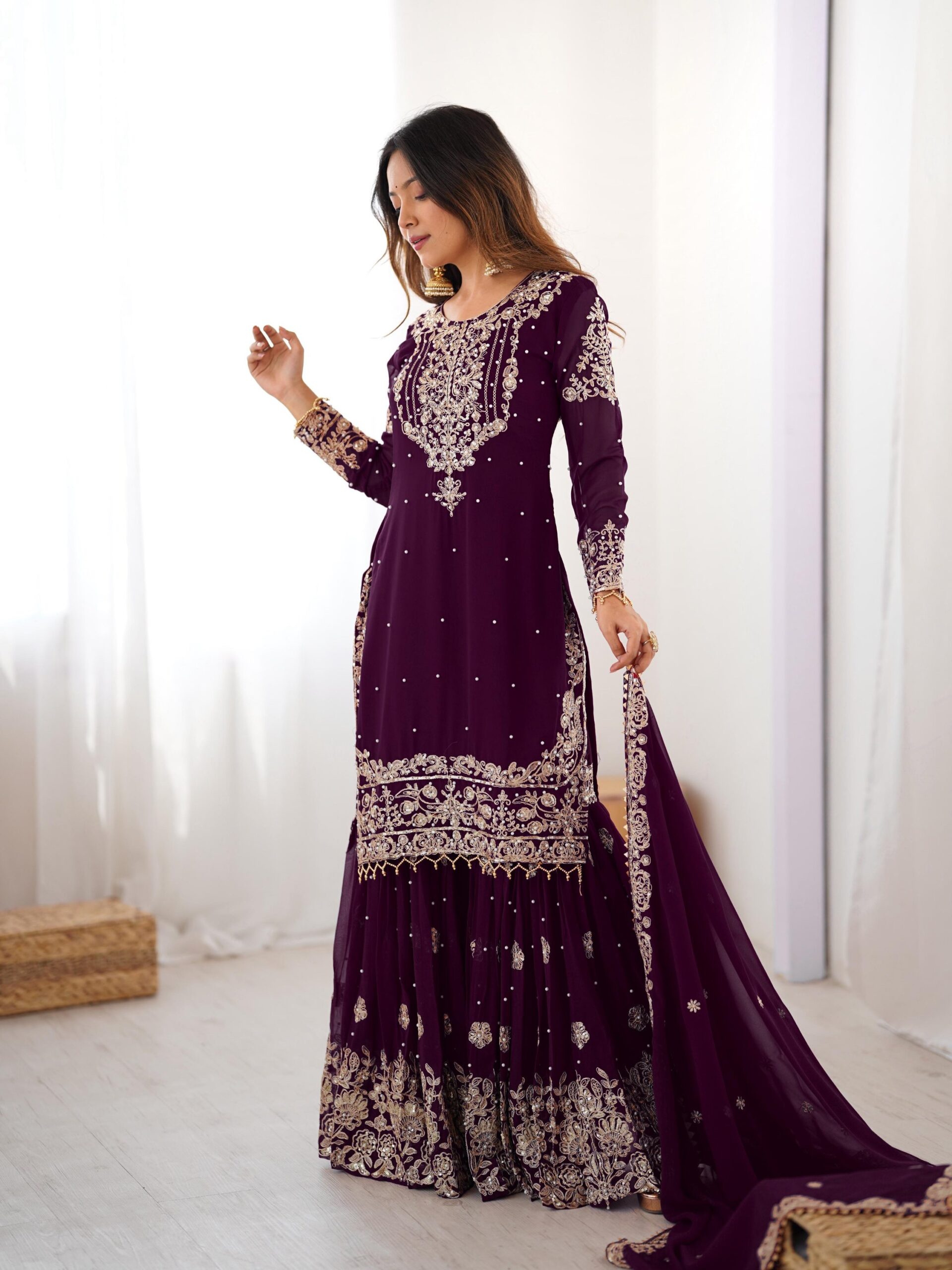 Designer Embroidered Sharara Set - Image 38