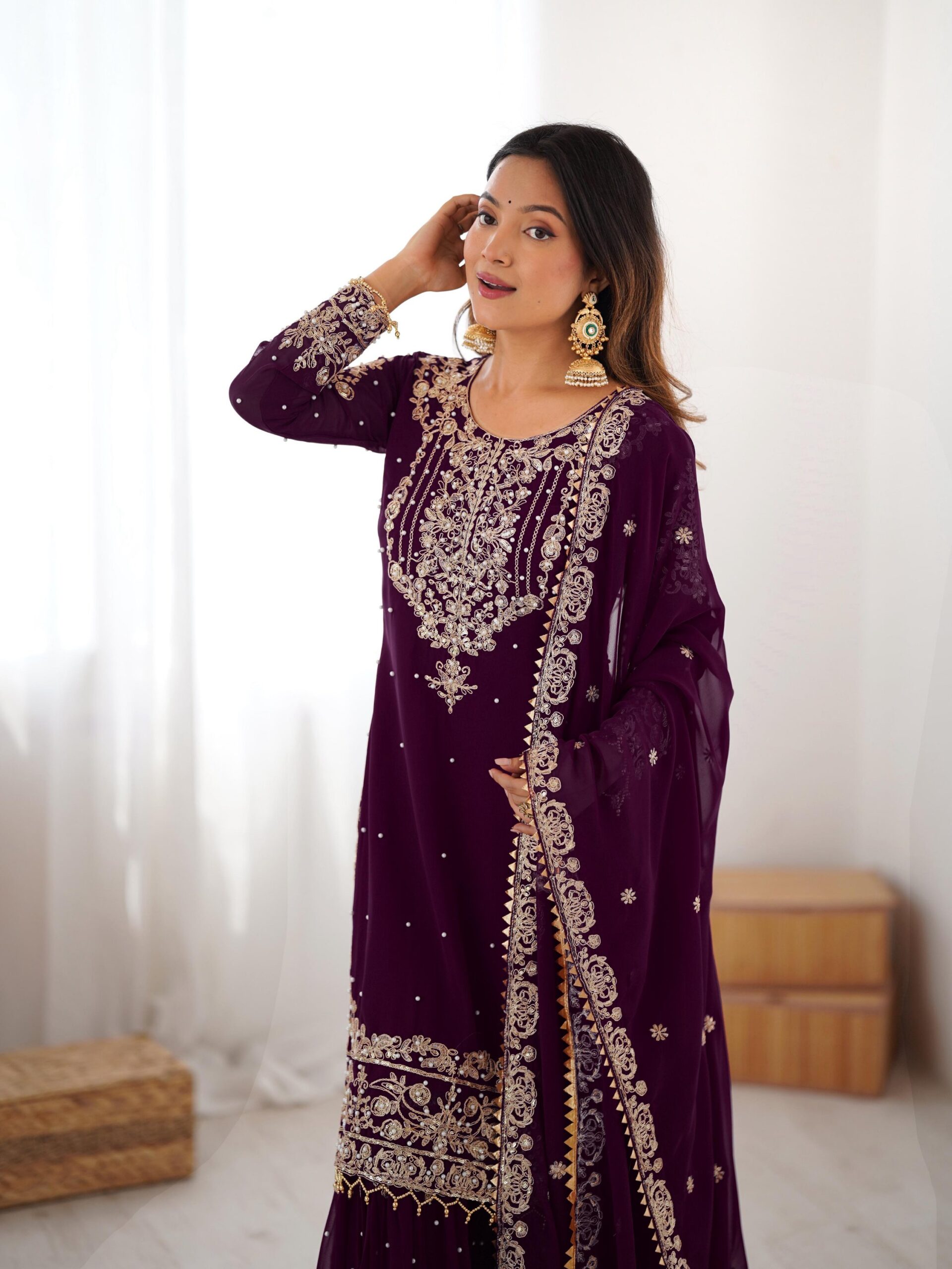 Designer Embroidered Sharara Set - Image 36