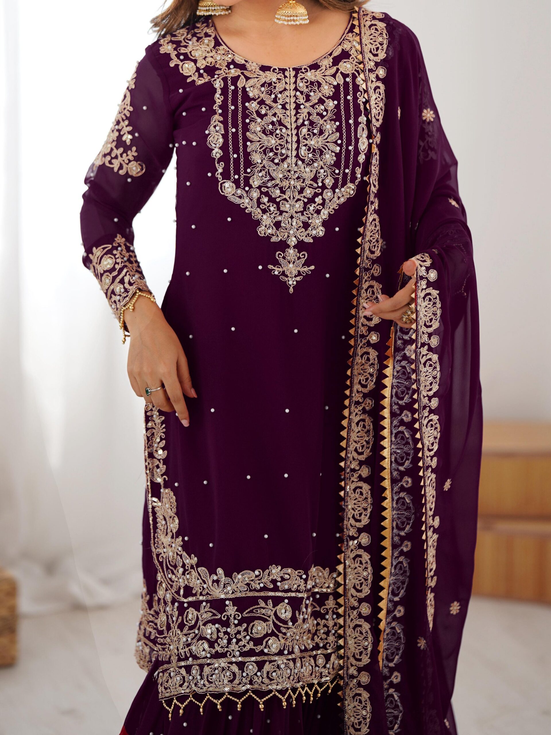 Designer Embroidered Sharara Set - Image 40