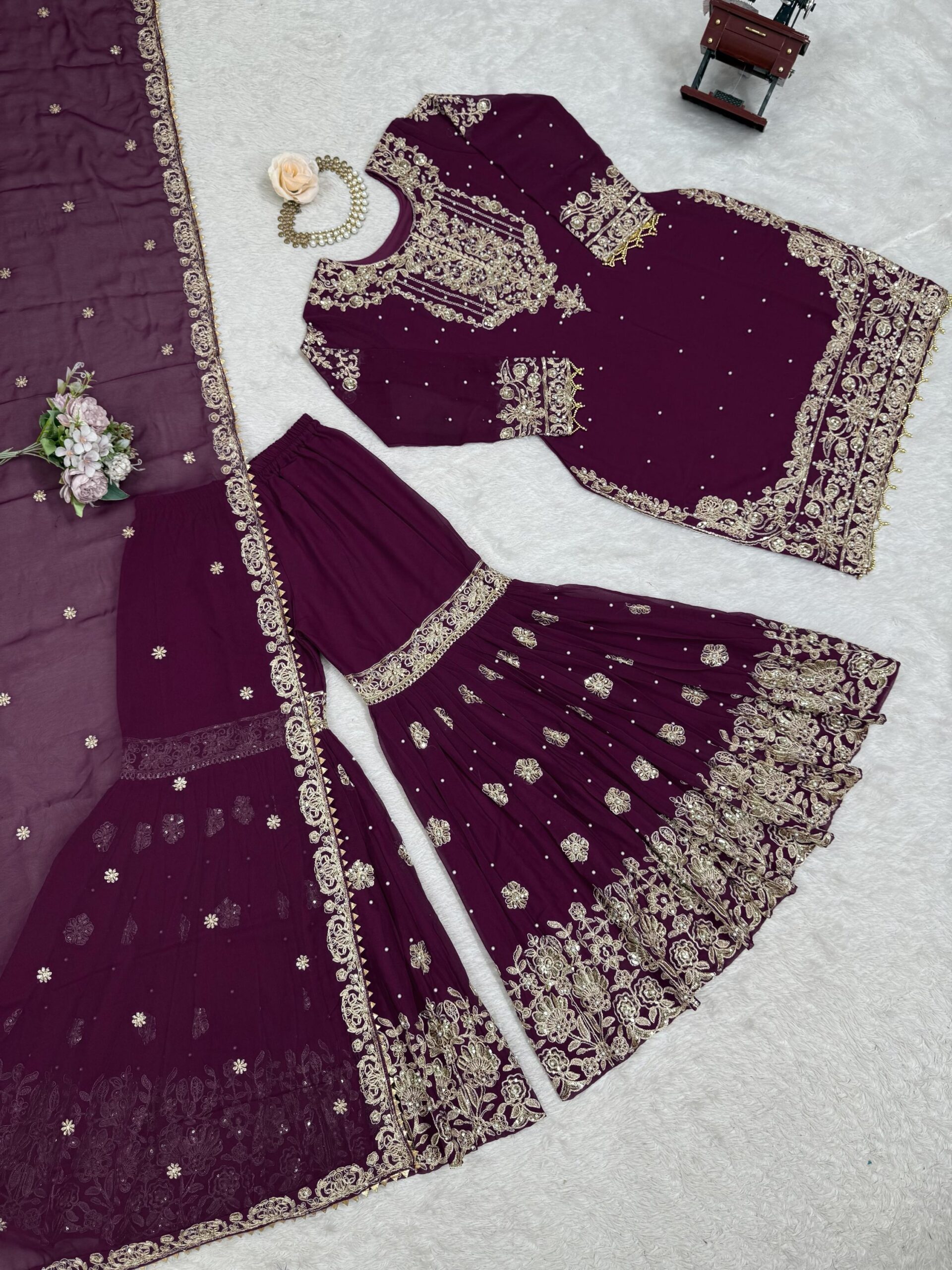 Designer Embroidered Sharara Set - Image 42