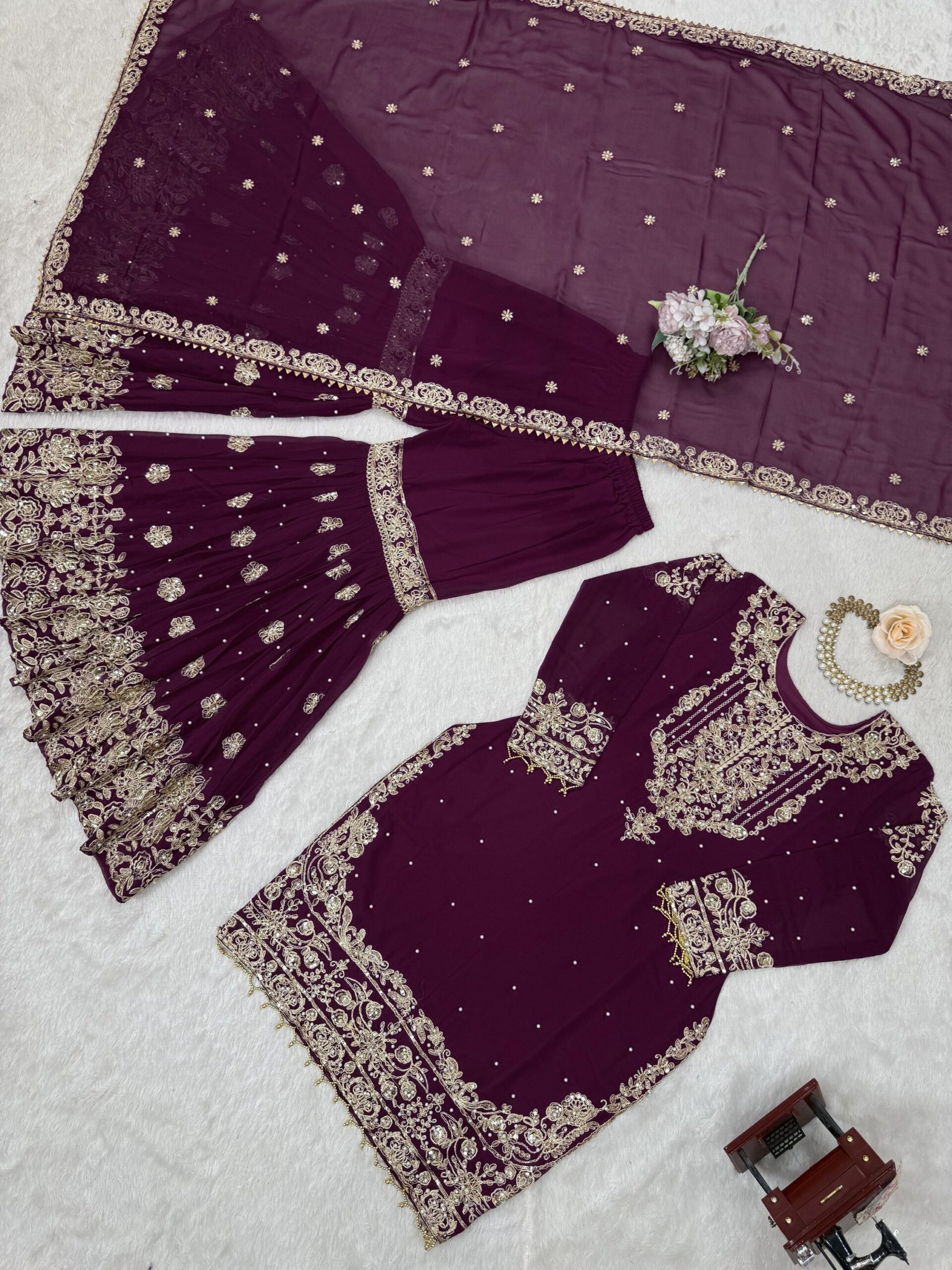 Designer Embroidered Sharara Set - Image 41