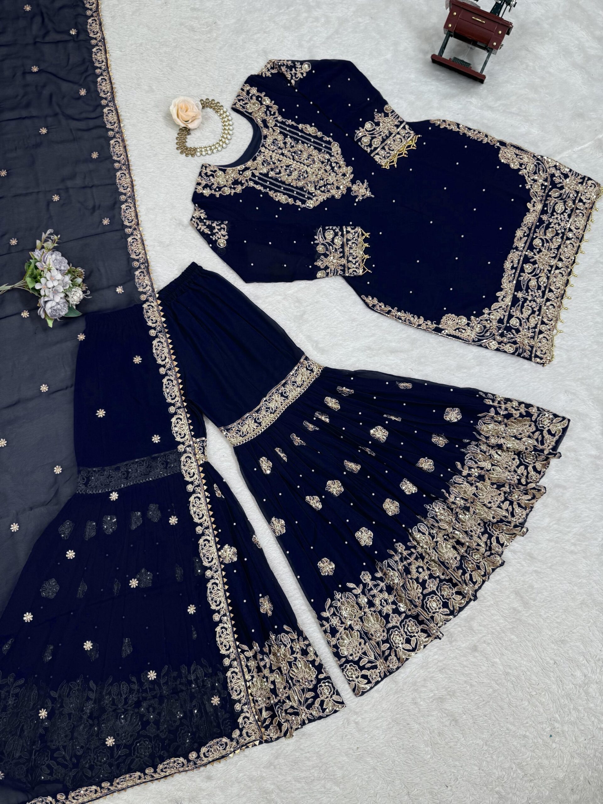 Designer Embroidered Sharara Set - Image 30