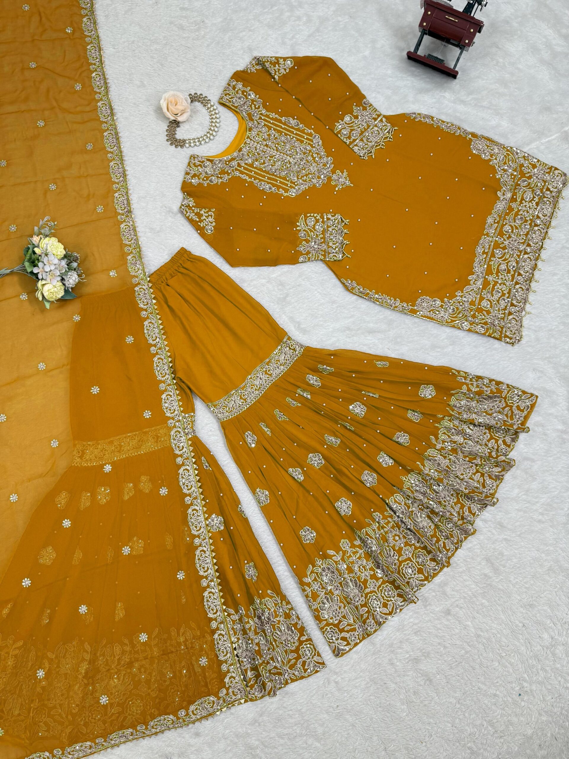 Designer Embroidered Sharara Set - Image 25