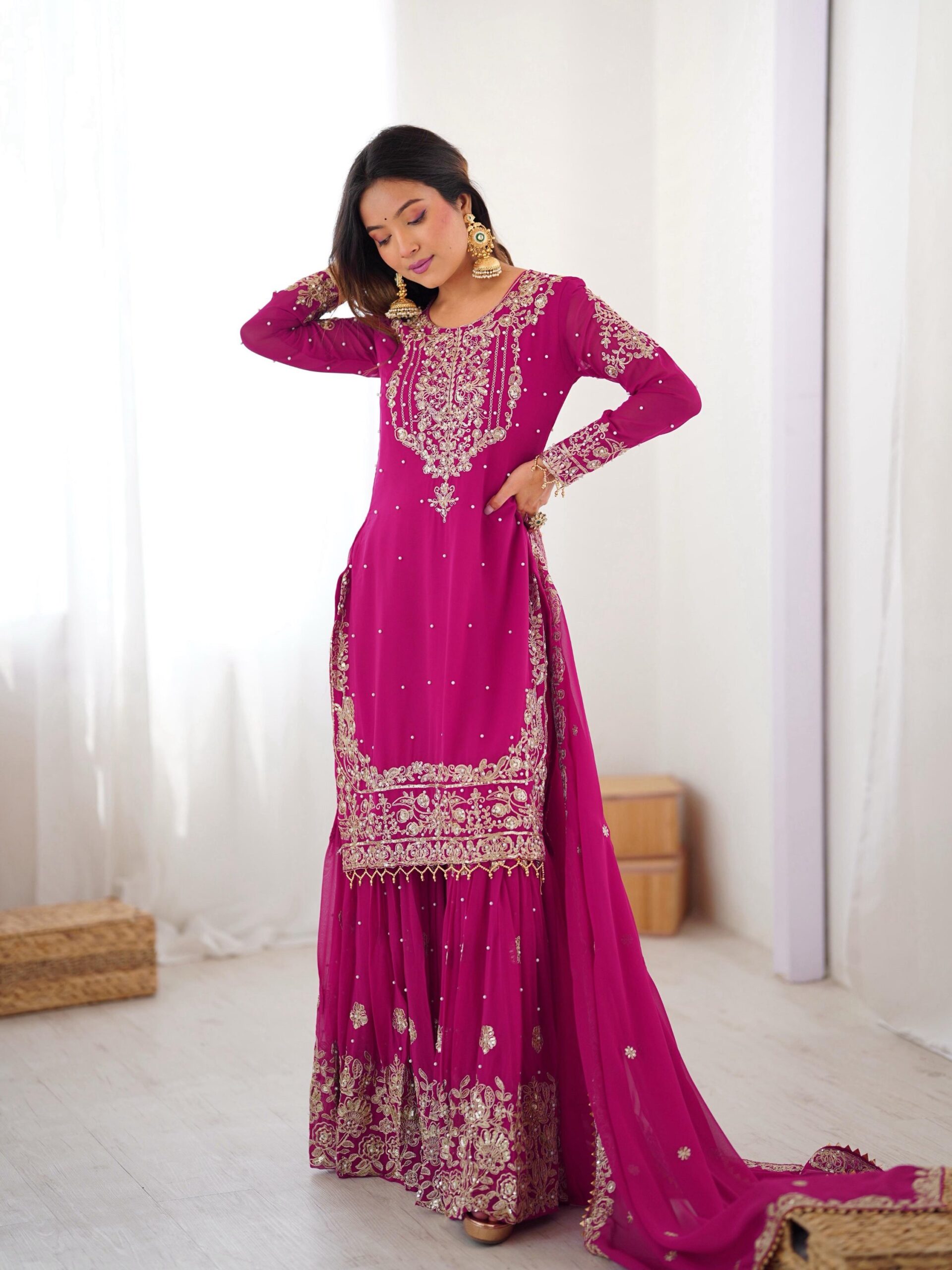 Designer Embroidered Sharara Set