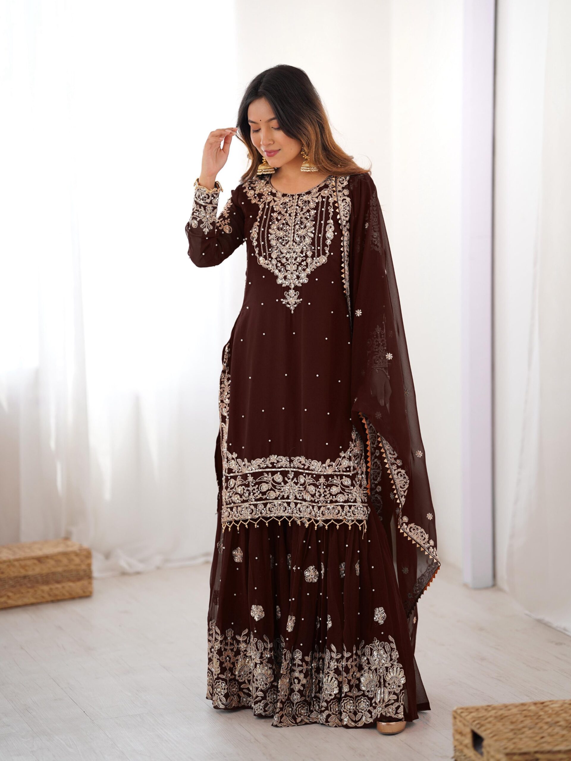 Designer Embroidered Sharara Set - Image 83