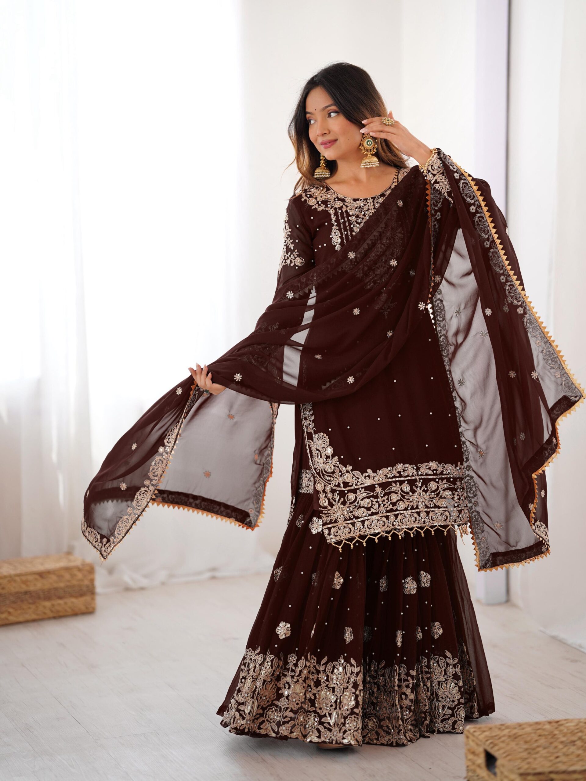 Designer Embroidered Sharara Set - Image 88