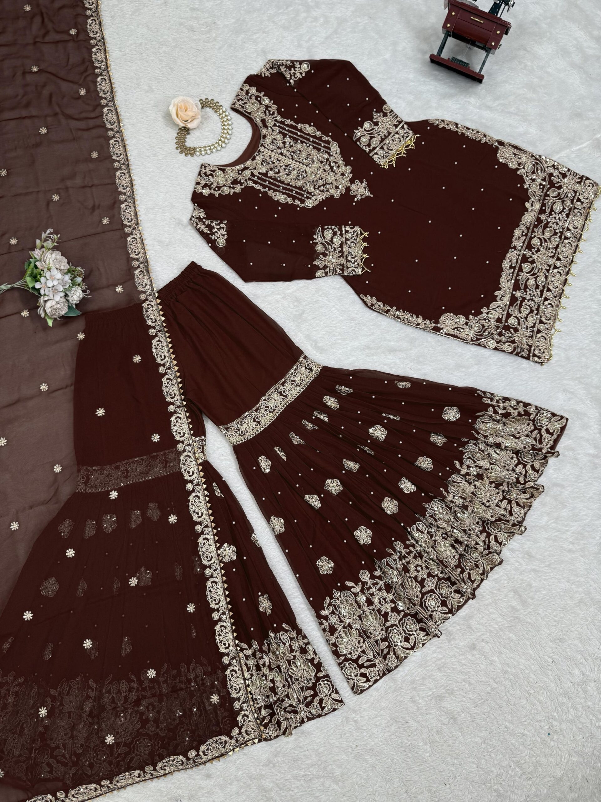 Designer Embroidered Sharara Set - Image 89