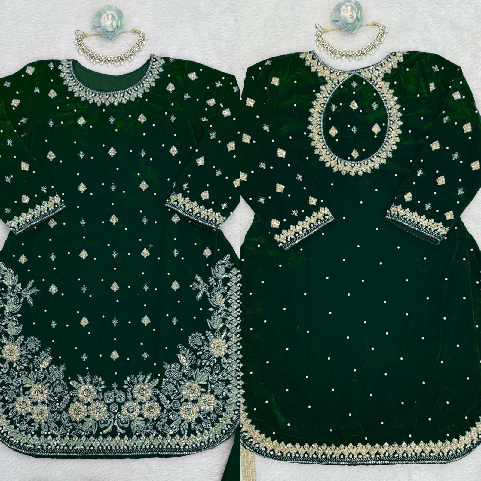 Embroidered Kurta Set in Velvet - Image 17