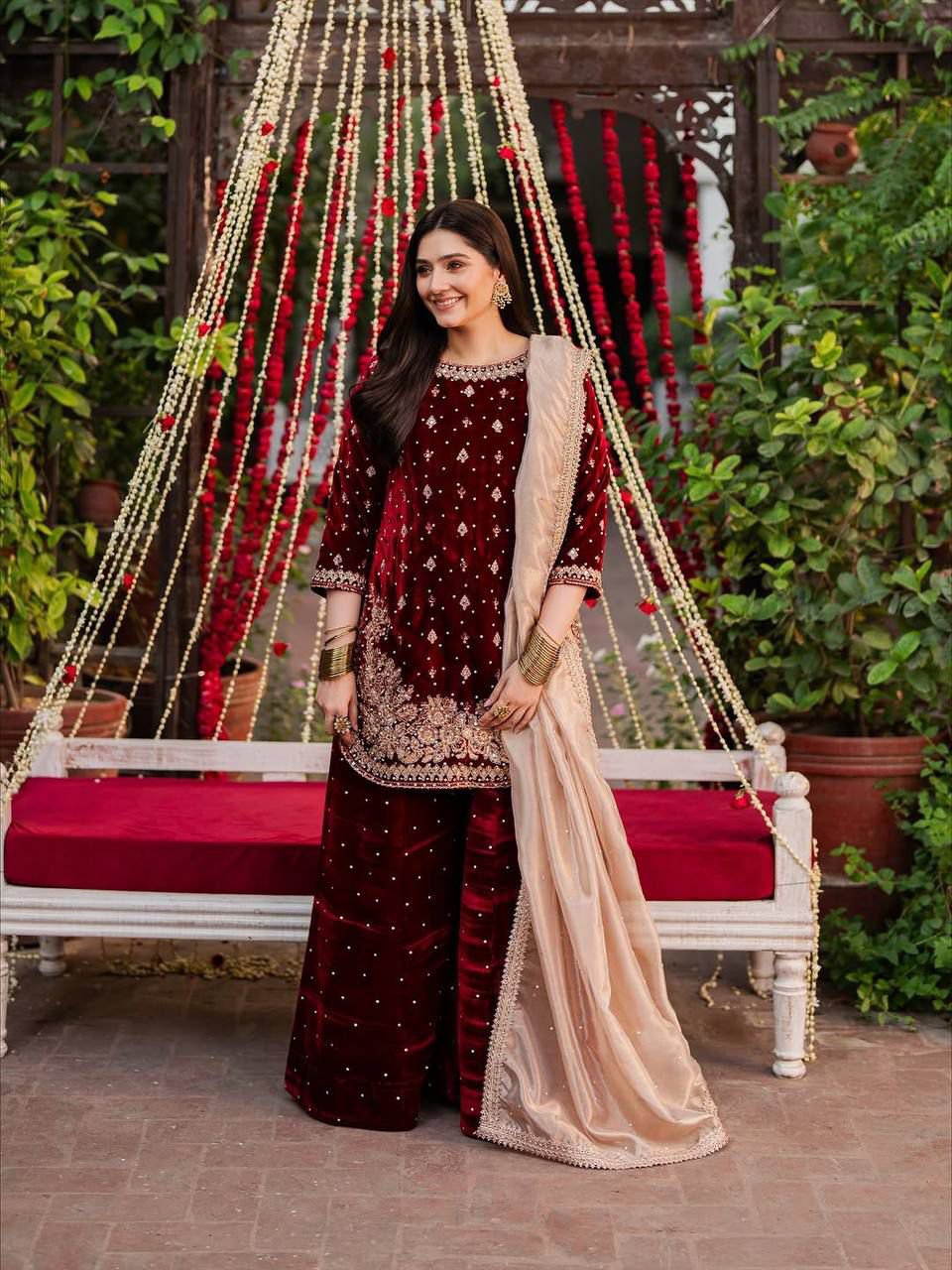 Embroidered Kurta Set in Velvet
