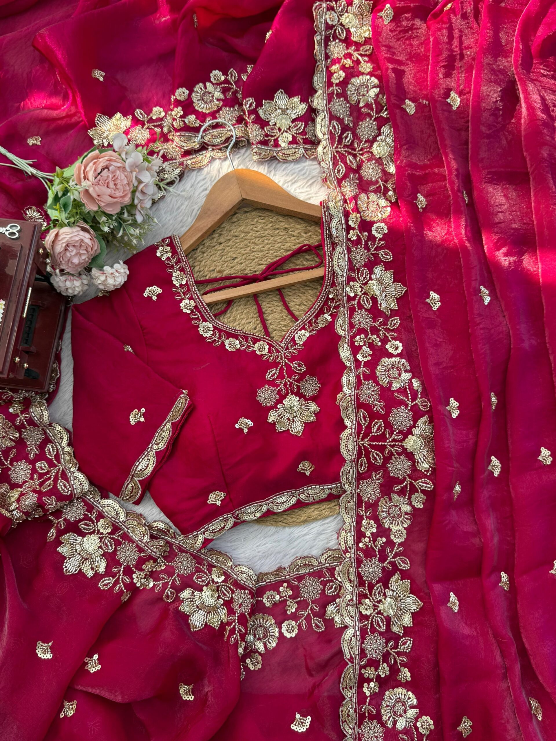 Designer Bridal/Karwachauth Special Embroidered Saree - Image 6