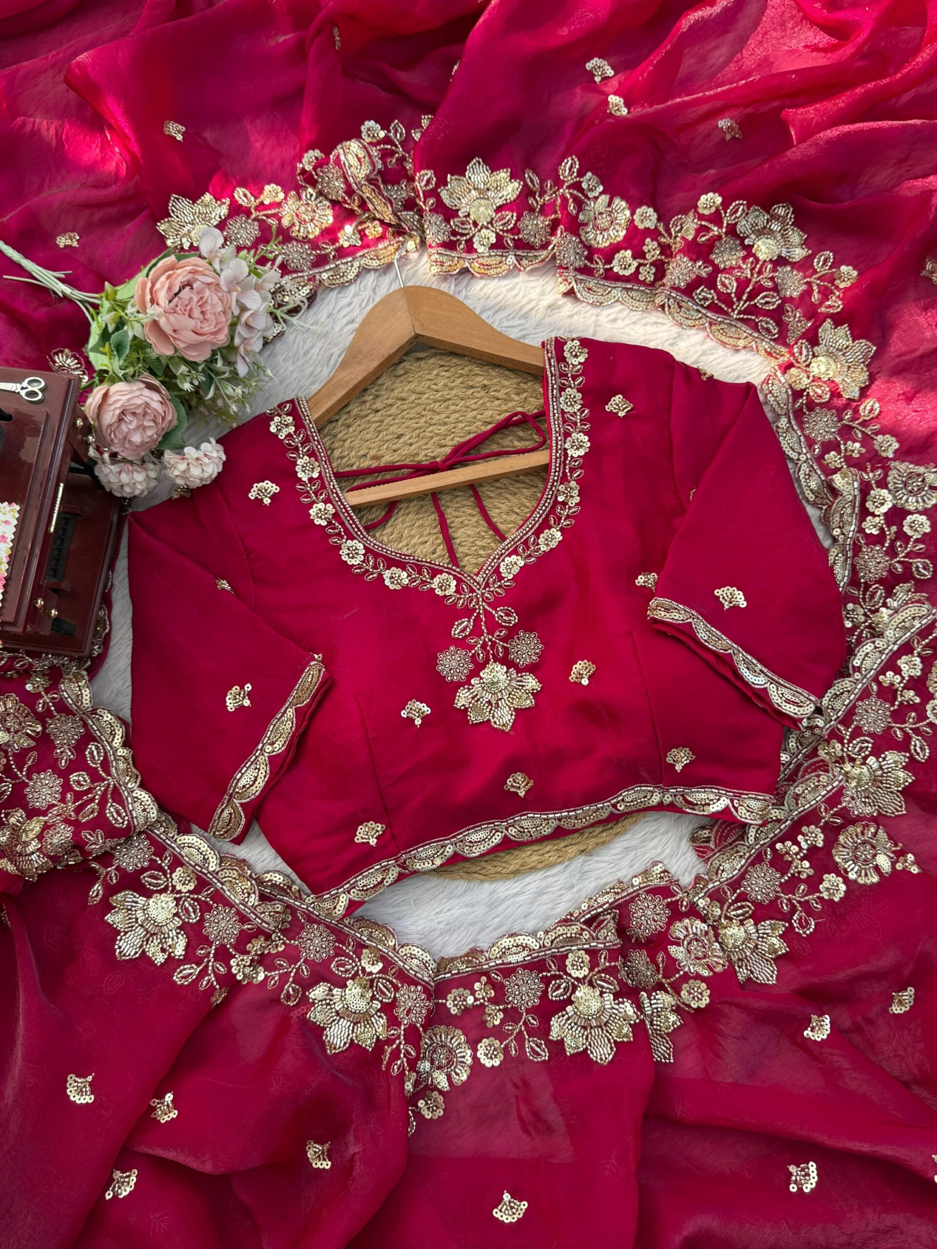 Designer Bridal/Karwachauth Special Embroidered Saree - Image 4