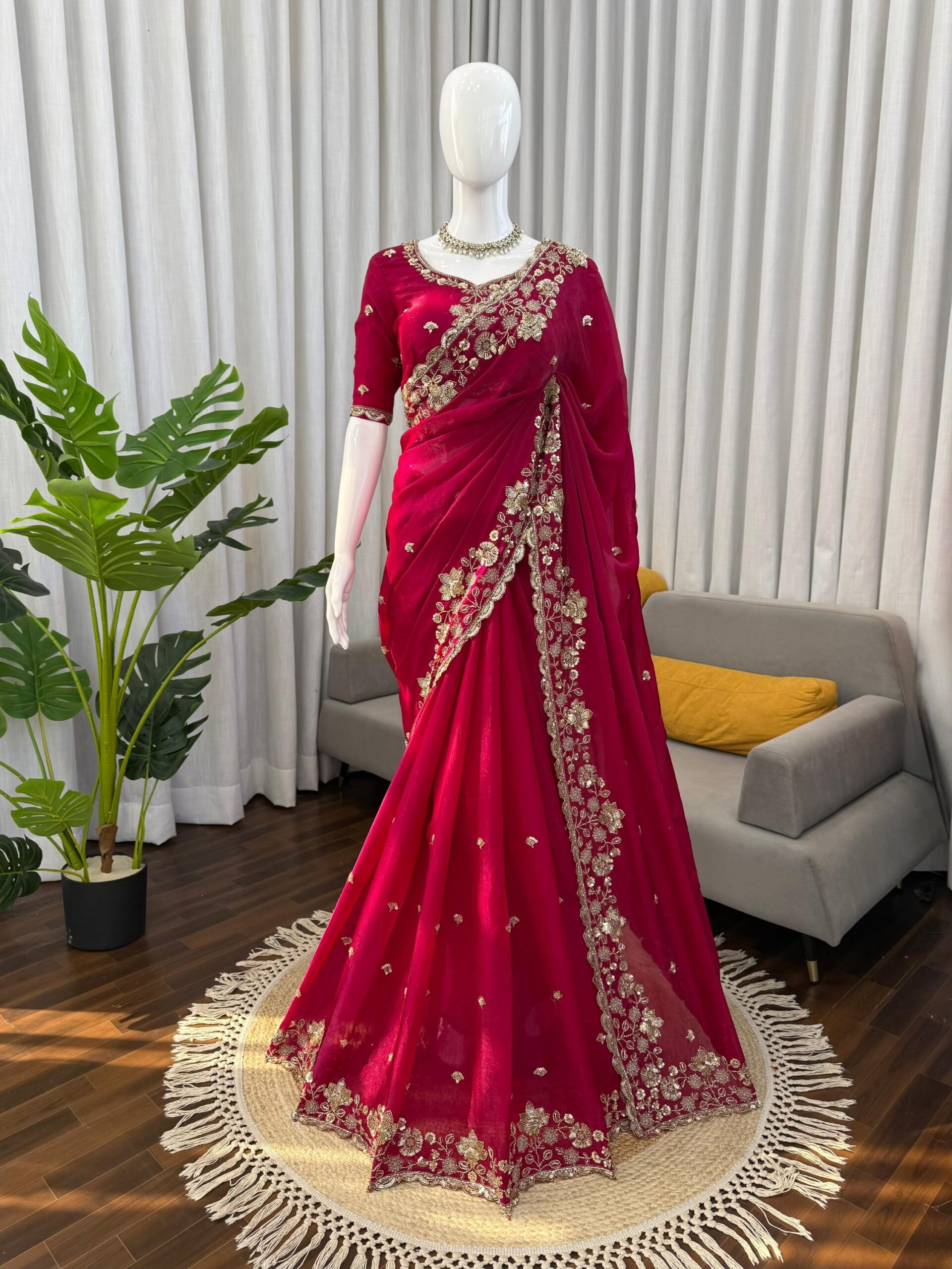 Designer Bridal/Karwachauth Special Embroidered Saree - Image 2