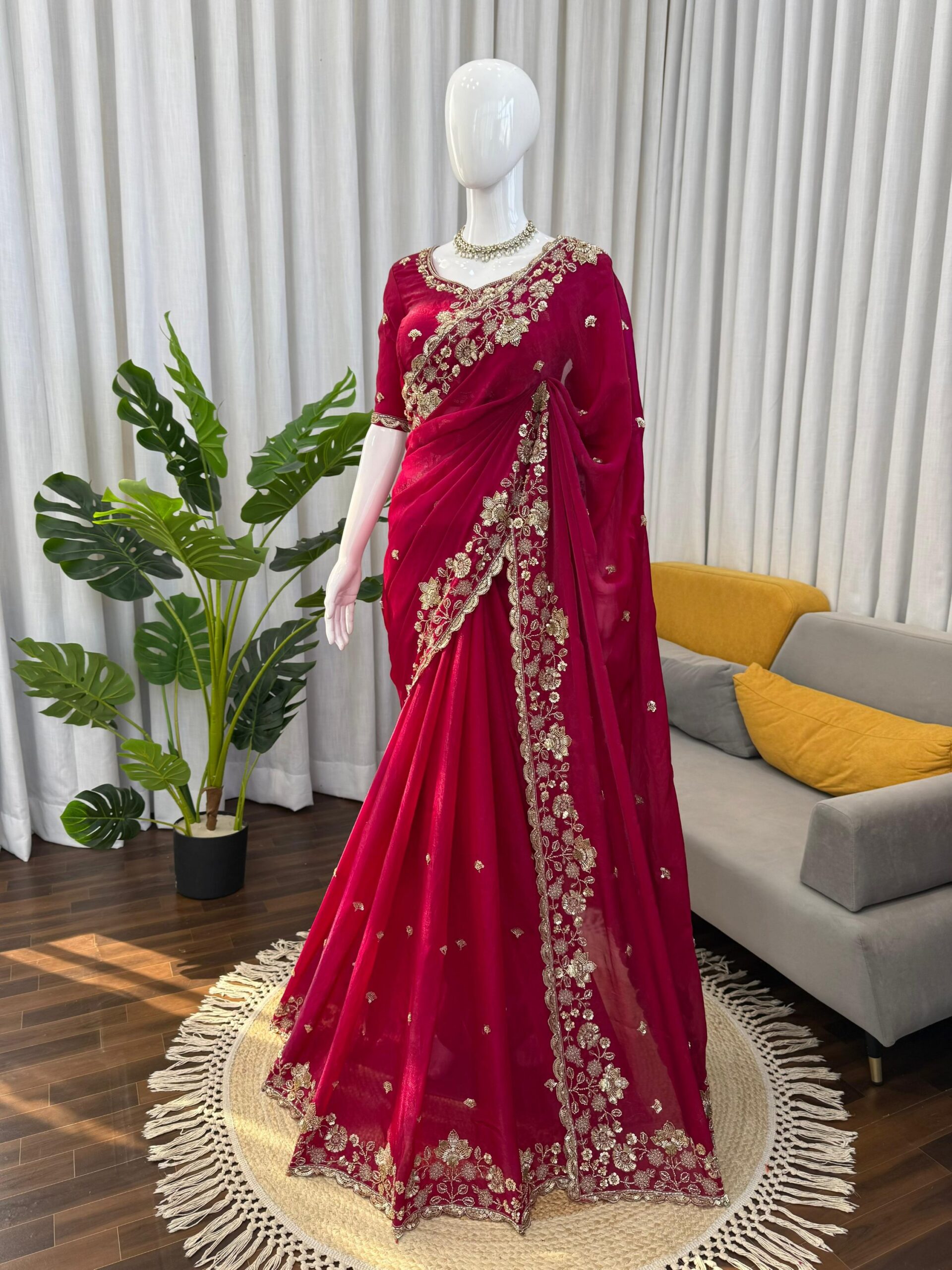 Designer Bridal/Karwachauth Special Embroidered Saree