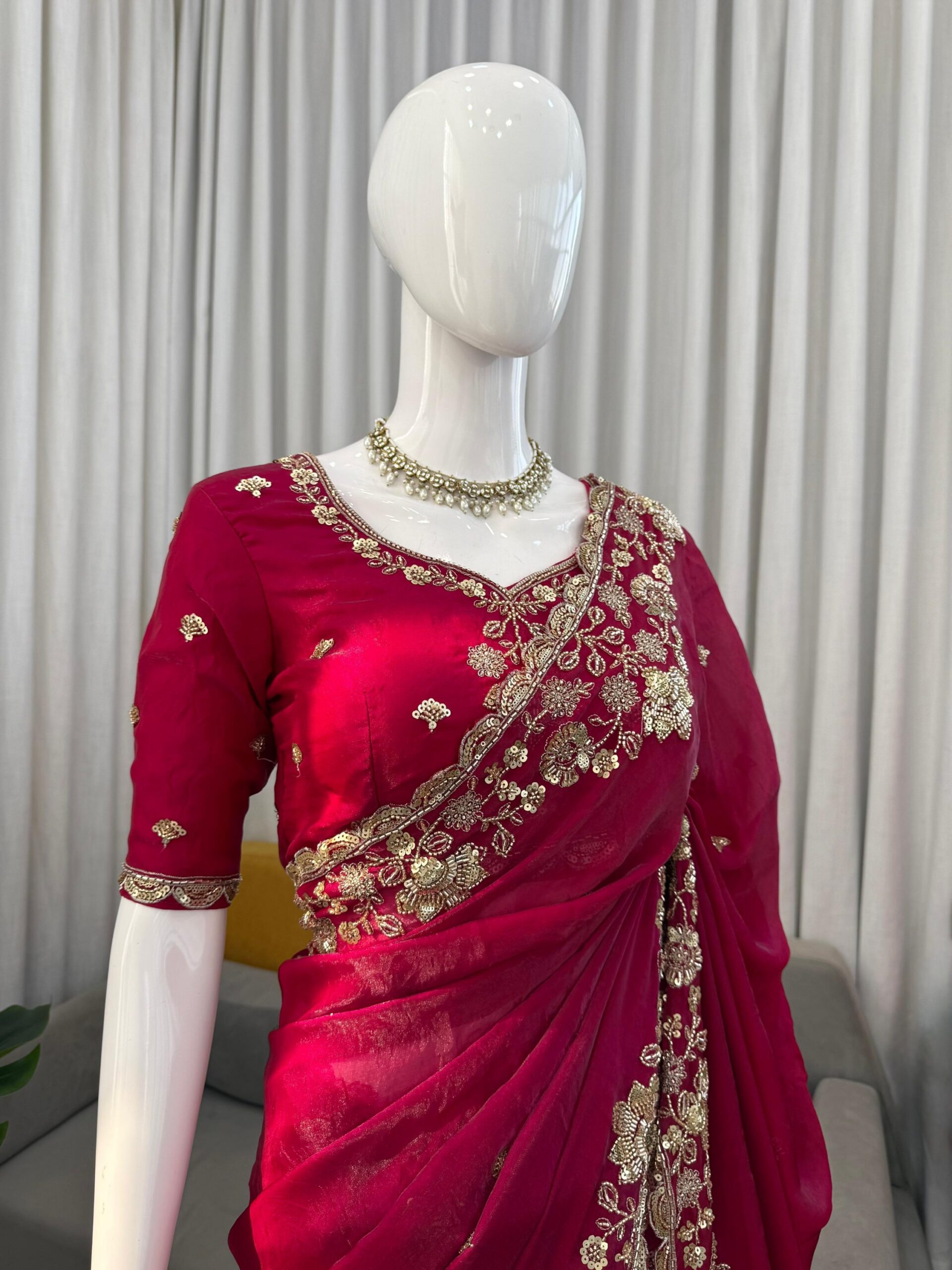 Designer Bridal/Karwachauth Special Embroidered Saree - Image 3