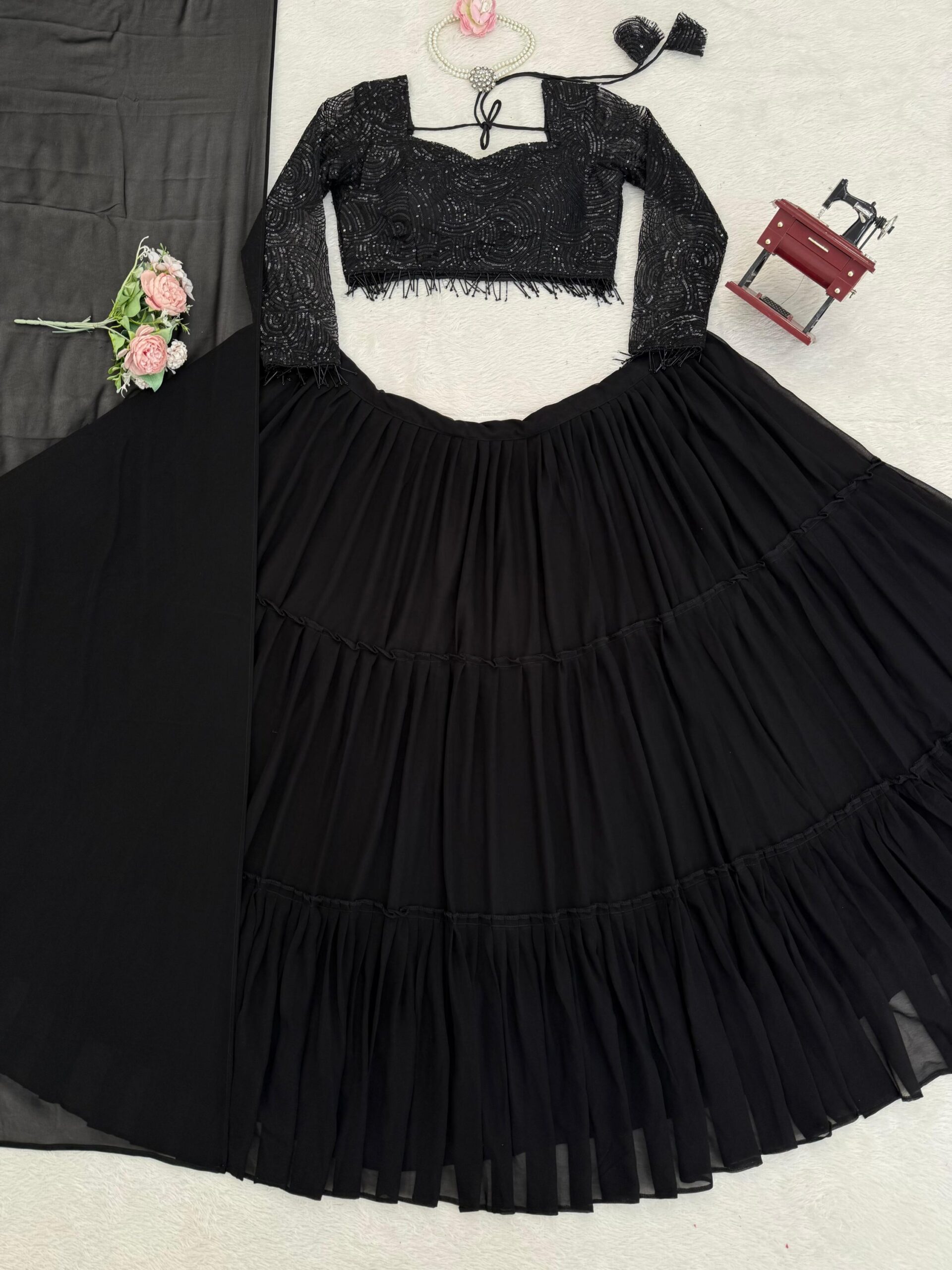 Cocktail Lehenga Set in Black - Image 6