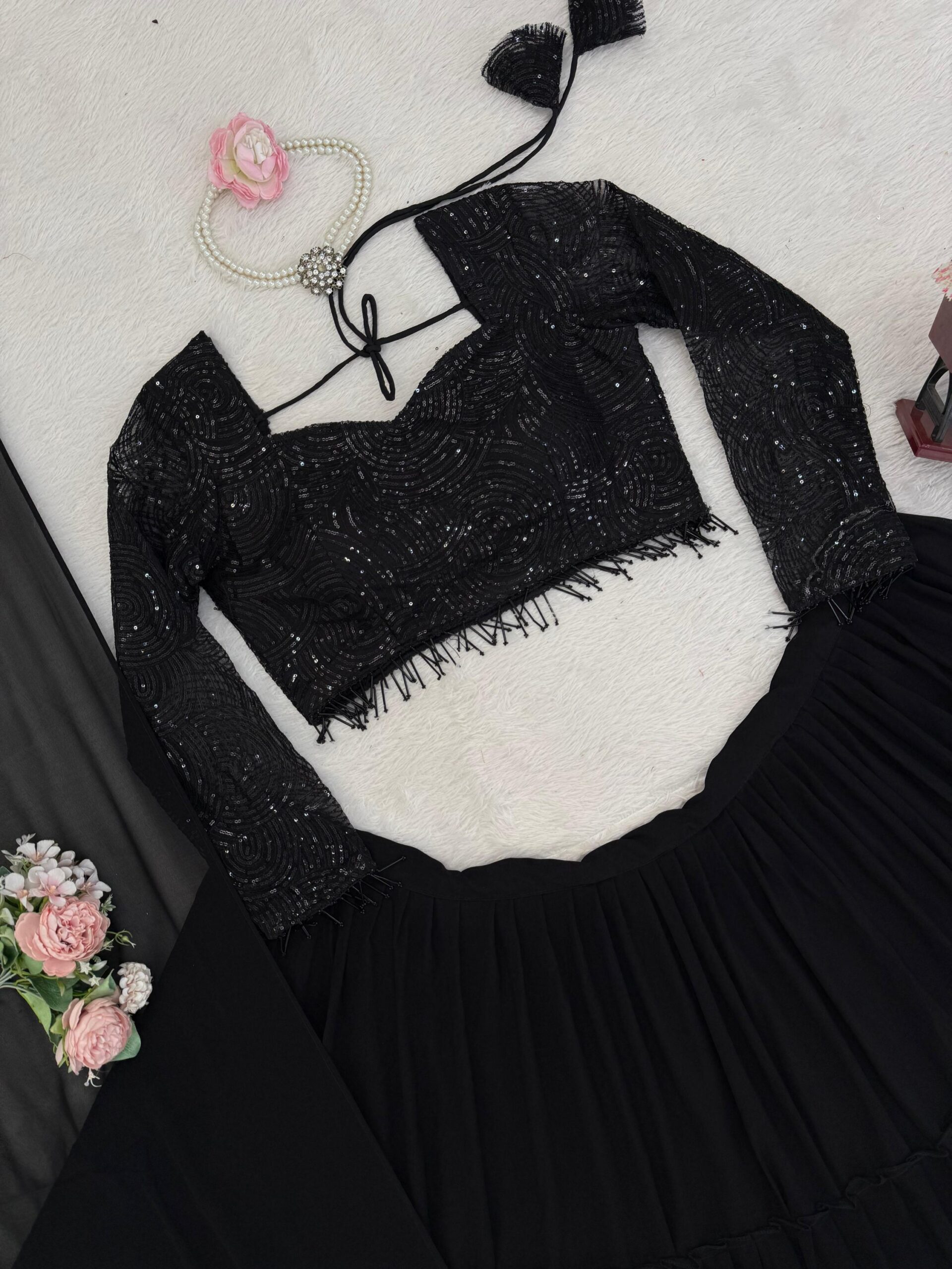 Cocktail Lehenga Set in Black - Image 10