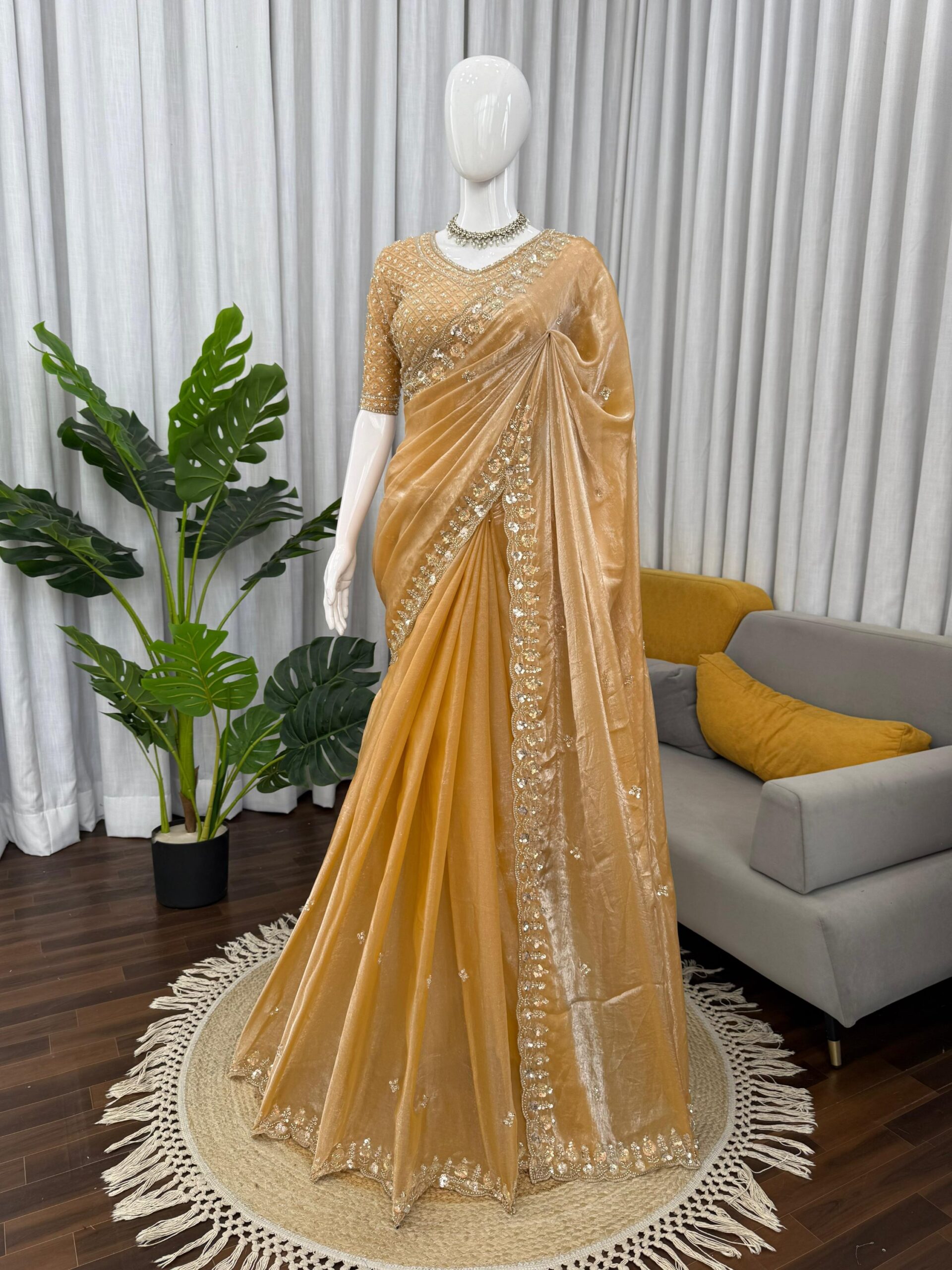 Sequins and Beads Work Saree - Image 35