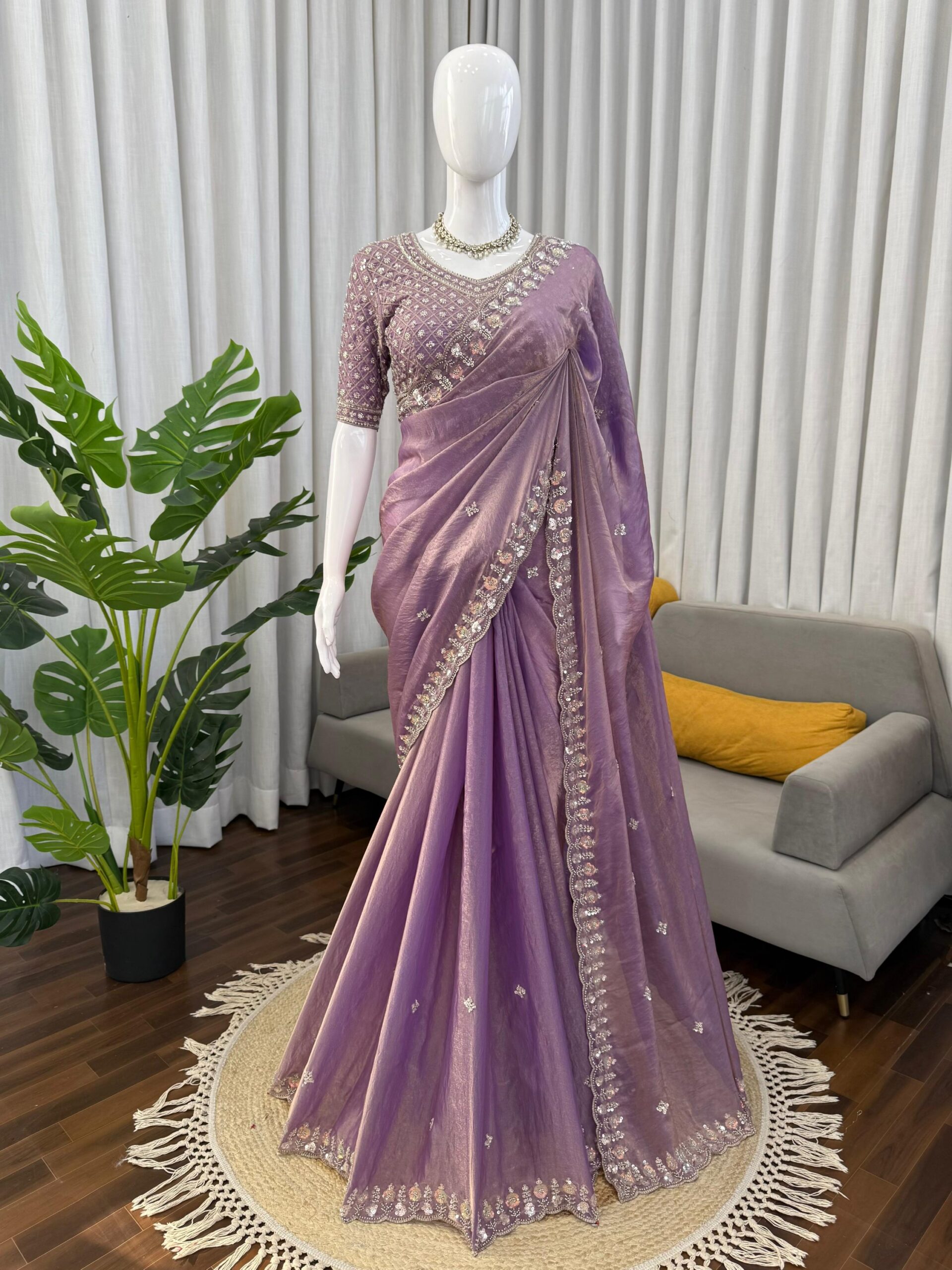 Sequins and Beads Work Saree - Image 25