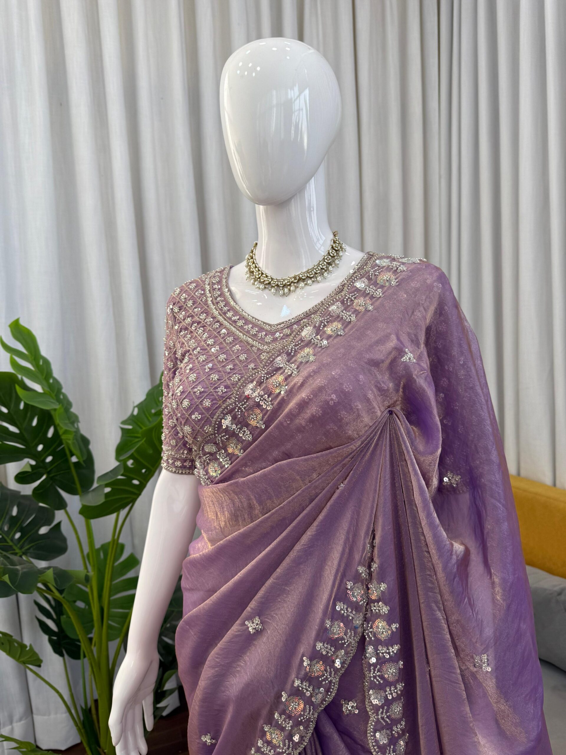 Sequins and Beads Work Saree - Image 26