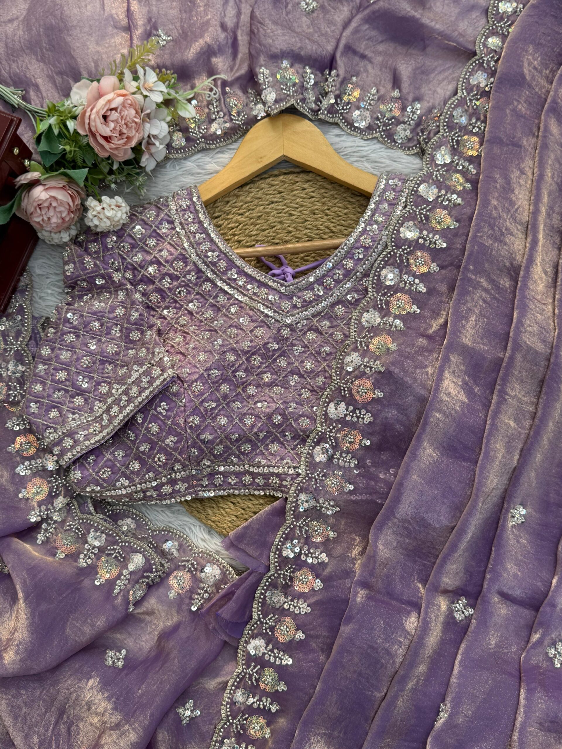 Sequins and Beads Work Saree - Image 33