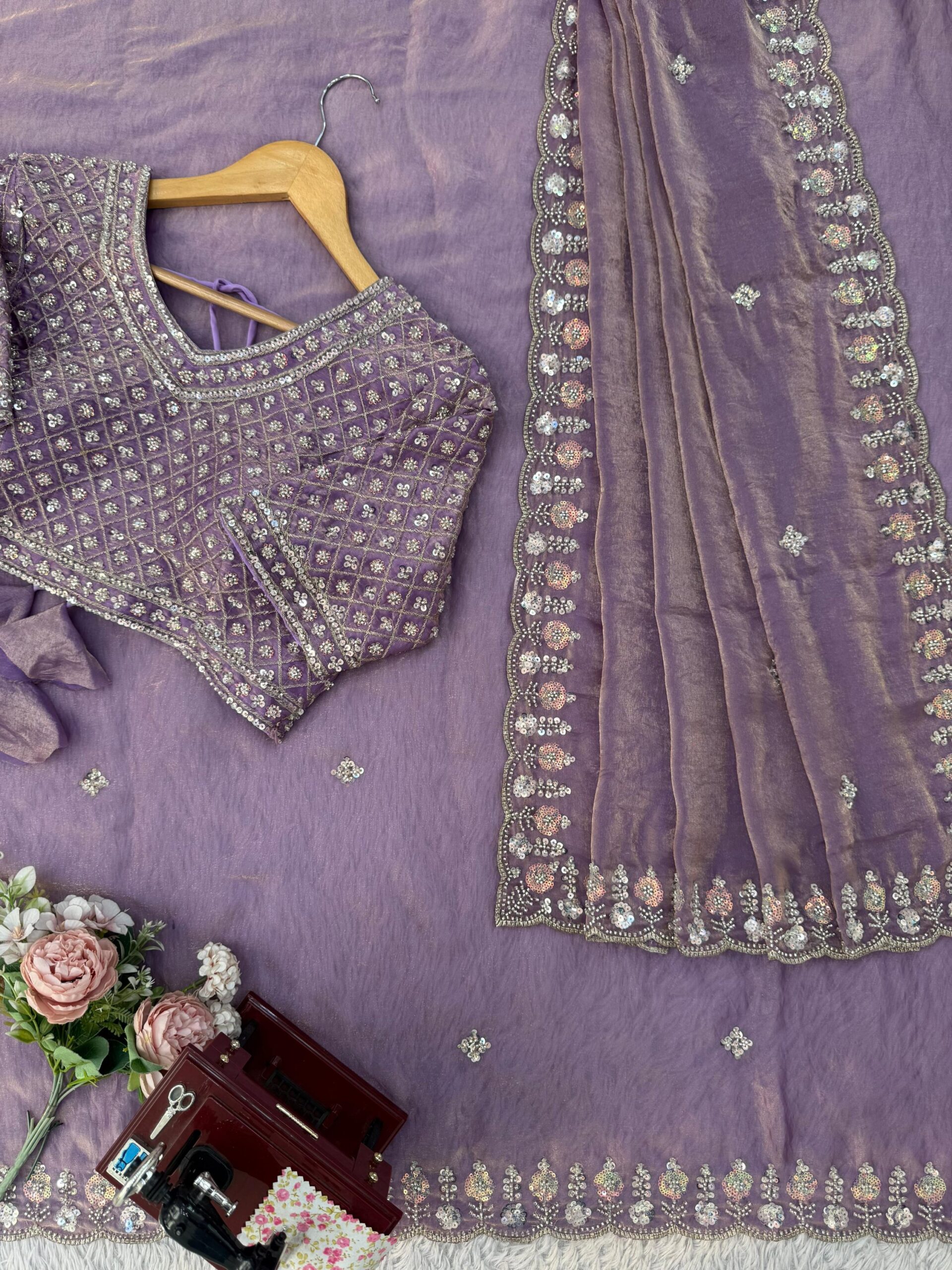 Sequins and Beads Work Saree - Image 31