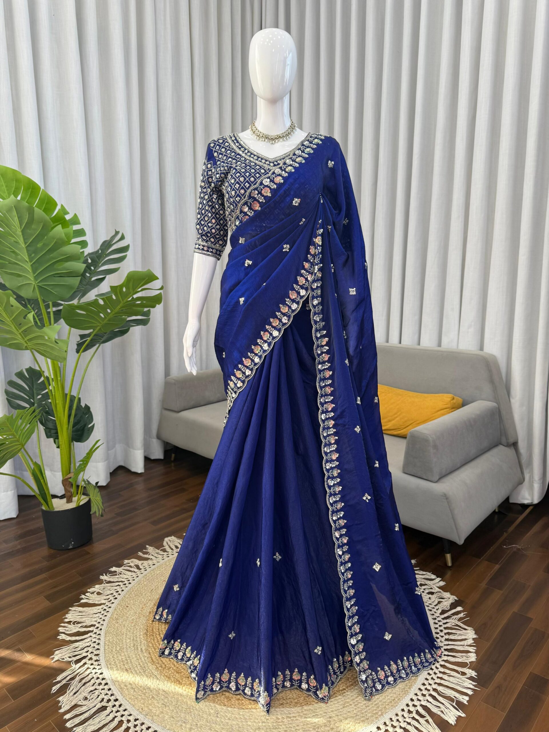 Sequins and Beads Work Saree - Image 14