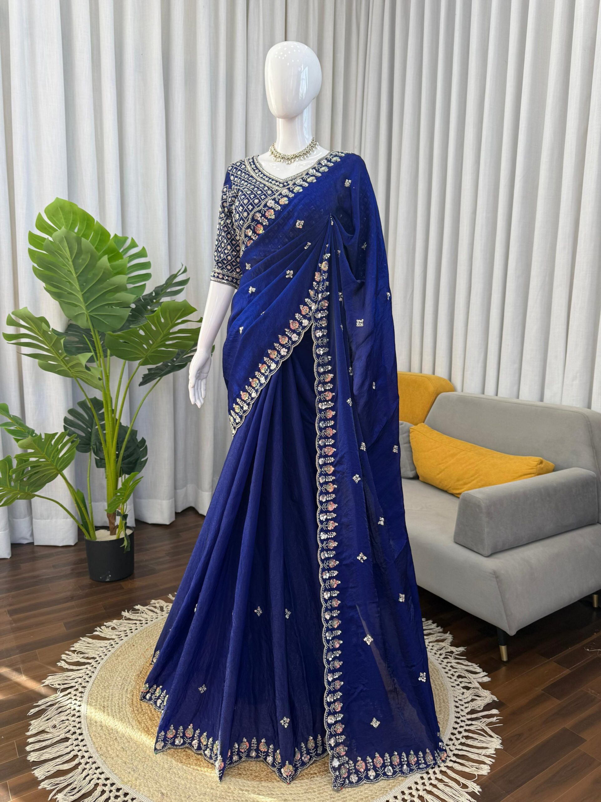Sequins and Beads Work Saree - Image 13
