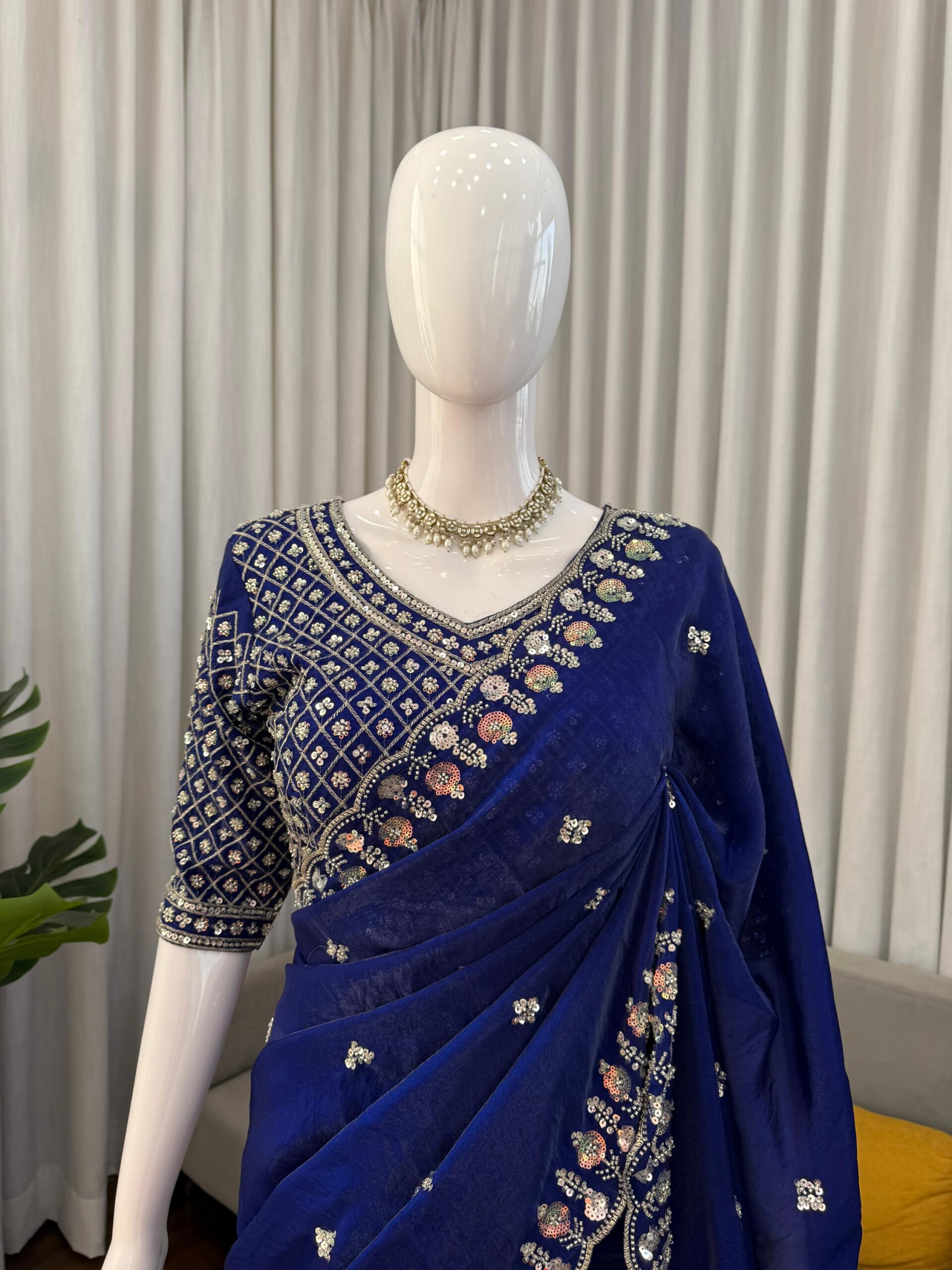 Sequins and Beads Work Saree - Image 15