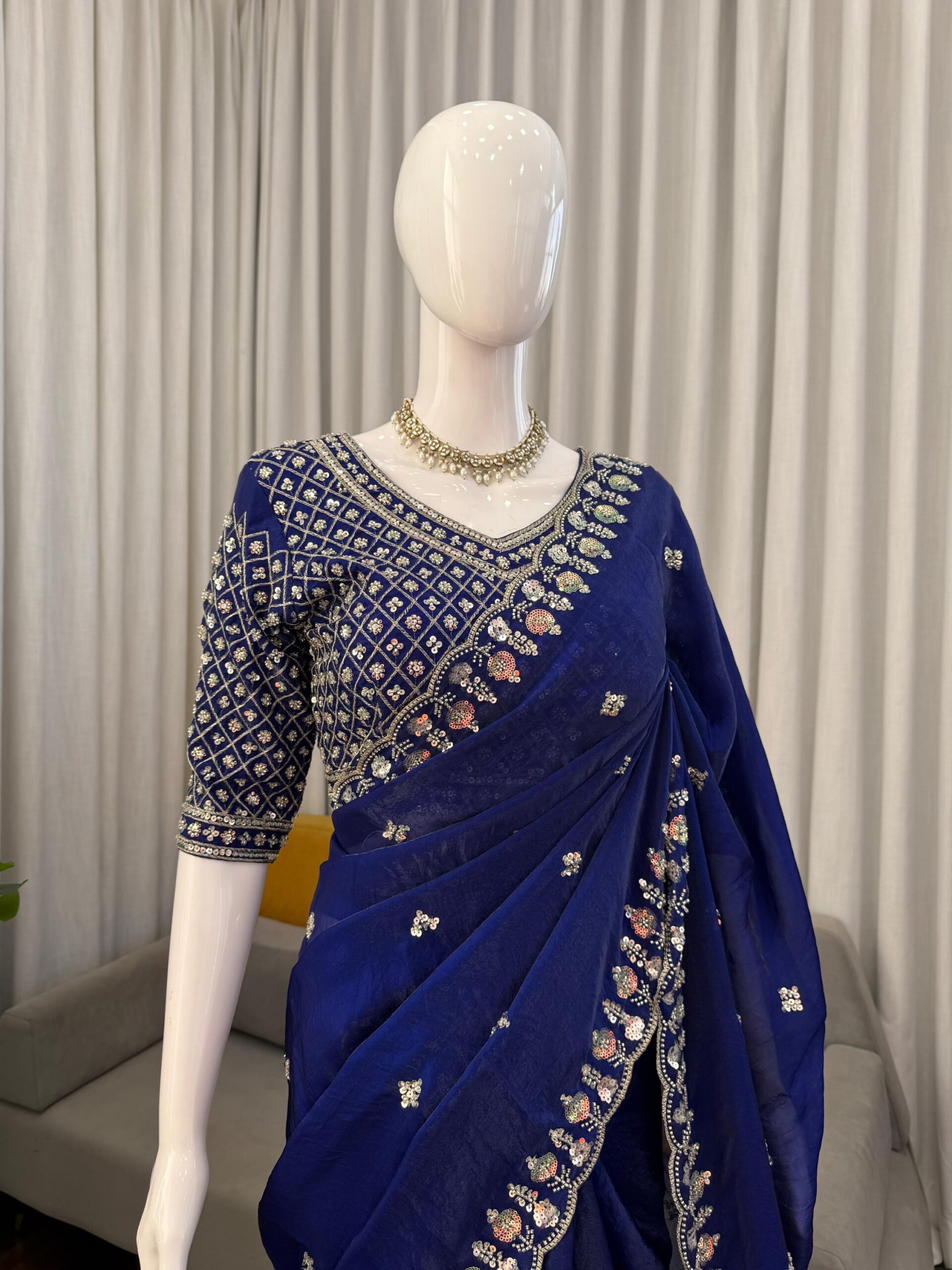 Sequins and Beads Work Saree - Image 17