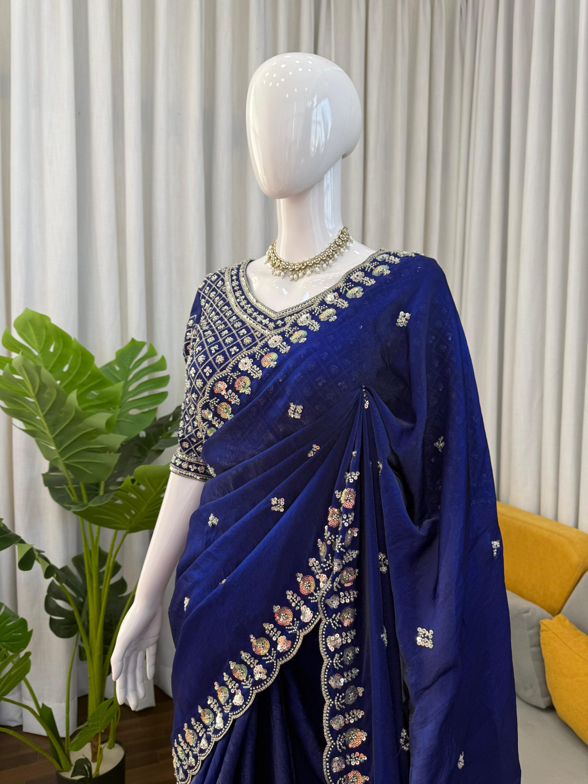 Sequins and Beads Work Saree - Image 16